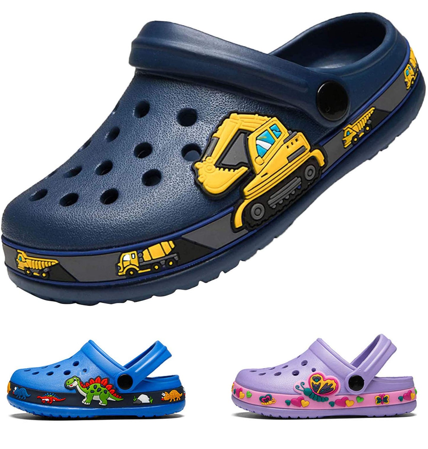 DRECAGE Unisex Kinder Clogs Pantoffeln Dinosaurier Gr.24-33 EU, Eva Gartenclogs Gummi Badeschuhe Hausschuhe für Jungen Mädchen