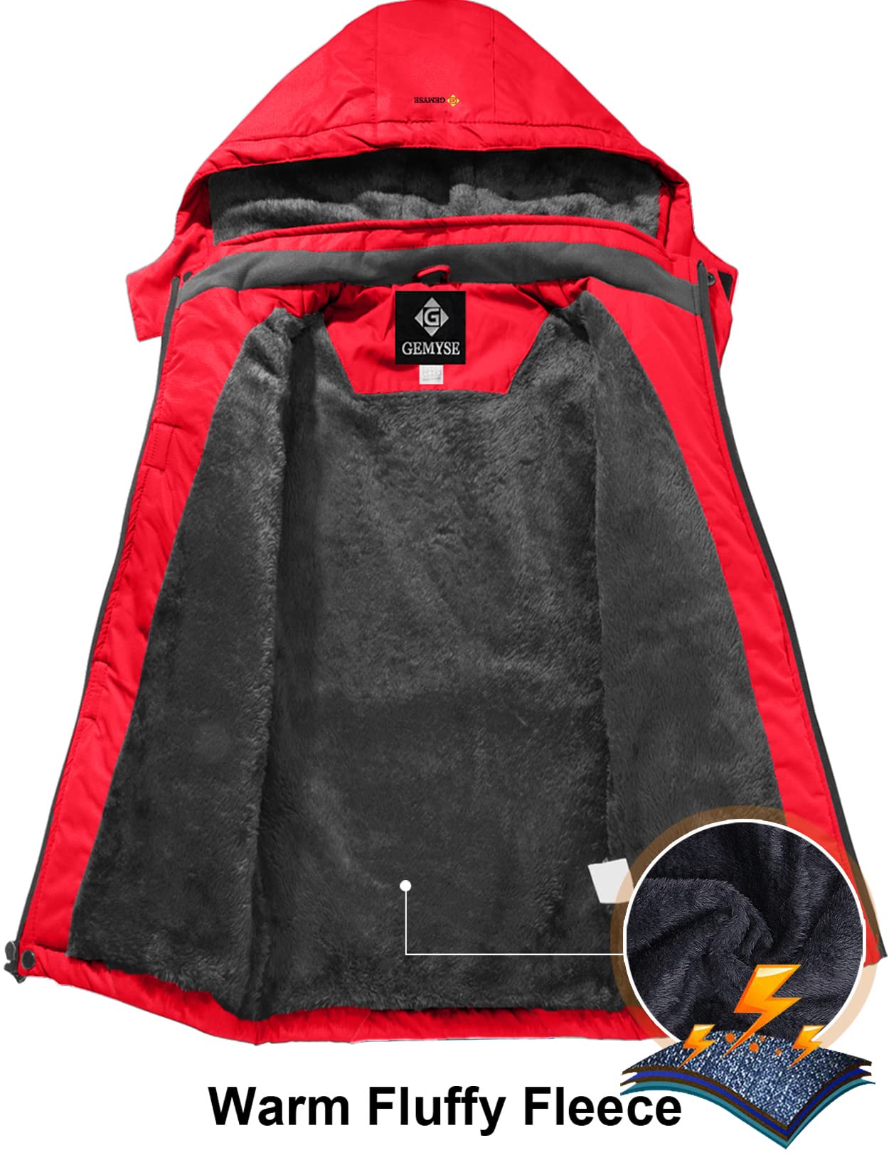 Gemyse Boys' Waterproof Ski Jacket, Windproof Fleece Jacket, Outdoor Winter Jacket, Rain Jacket with Hood