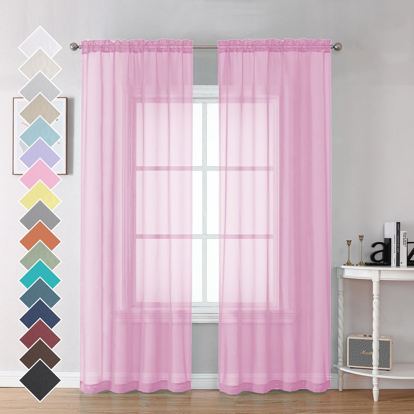 OVZME Extra Lange, durchsichtige Vorhänge, 241,3 cm Länge für französische Tür, Stangentasche, Voile, Fensterbehandlung für Wohnzimmer, Marineblau, 2 Paneele à 42 x 95 l