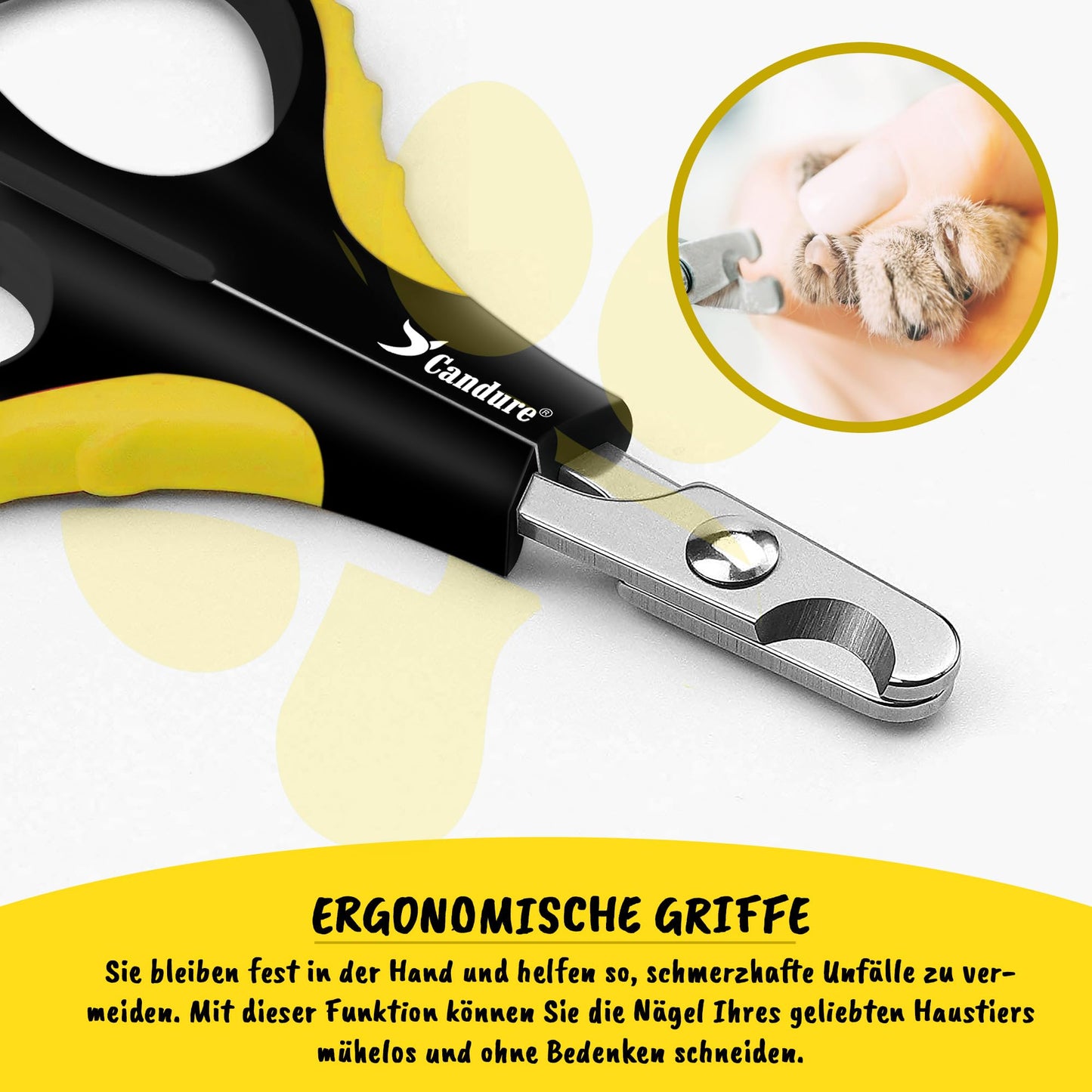 Candure Profi Krallenschere für Hunde und Katzen mit Nagelfeile Edelstahl Krallenzange Hohe Qualität Krallenpflege Schneider für Haustiere Nagelknipser groß Mit Sicherheitsschutz 6" Zoll