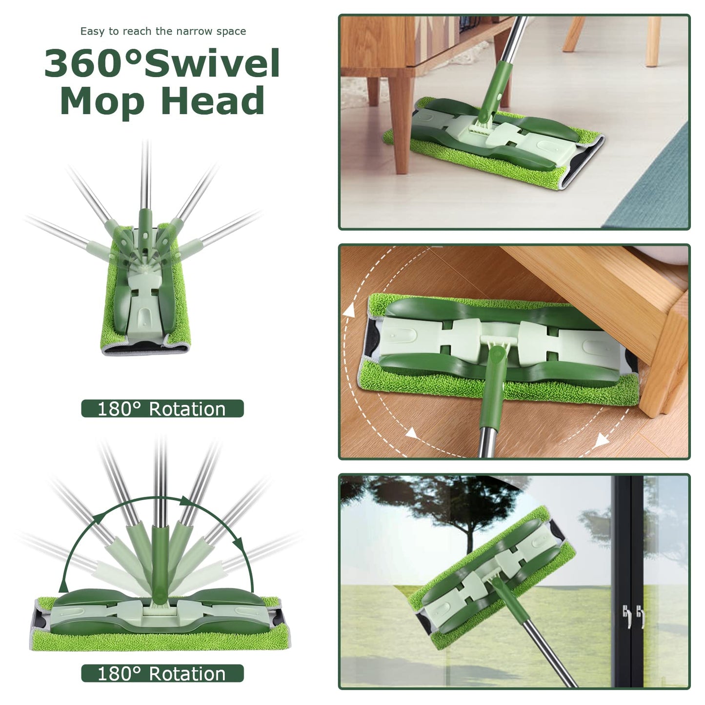 Masthome Wischmopp Bodenwischer Bodenreiniger,Mikrofaser Mopp mit 128cm Teleskopstiel,Wischer Boden Flachmopp mit 4 Moppads für Hartholz,Laminat,Fliesen,Marmor,Send Scraping Dust