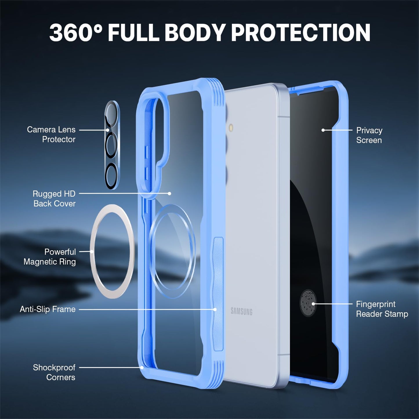 CENHUFO Privacy Screen Case for Samsung Galaxy S25 Ultra, Magnetic Mobile Phone Case with Built-in Privacy Tempered Glass Screen Protector and Camera Protection, 360 Degree Protective Case, Shockproof