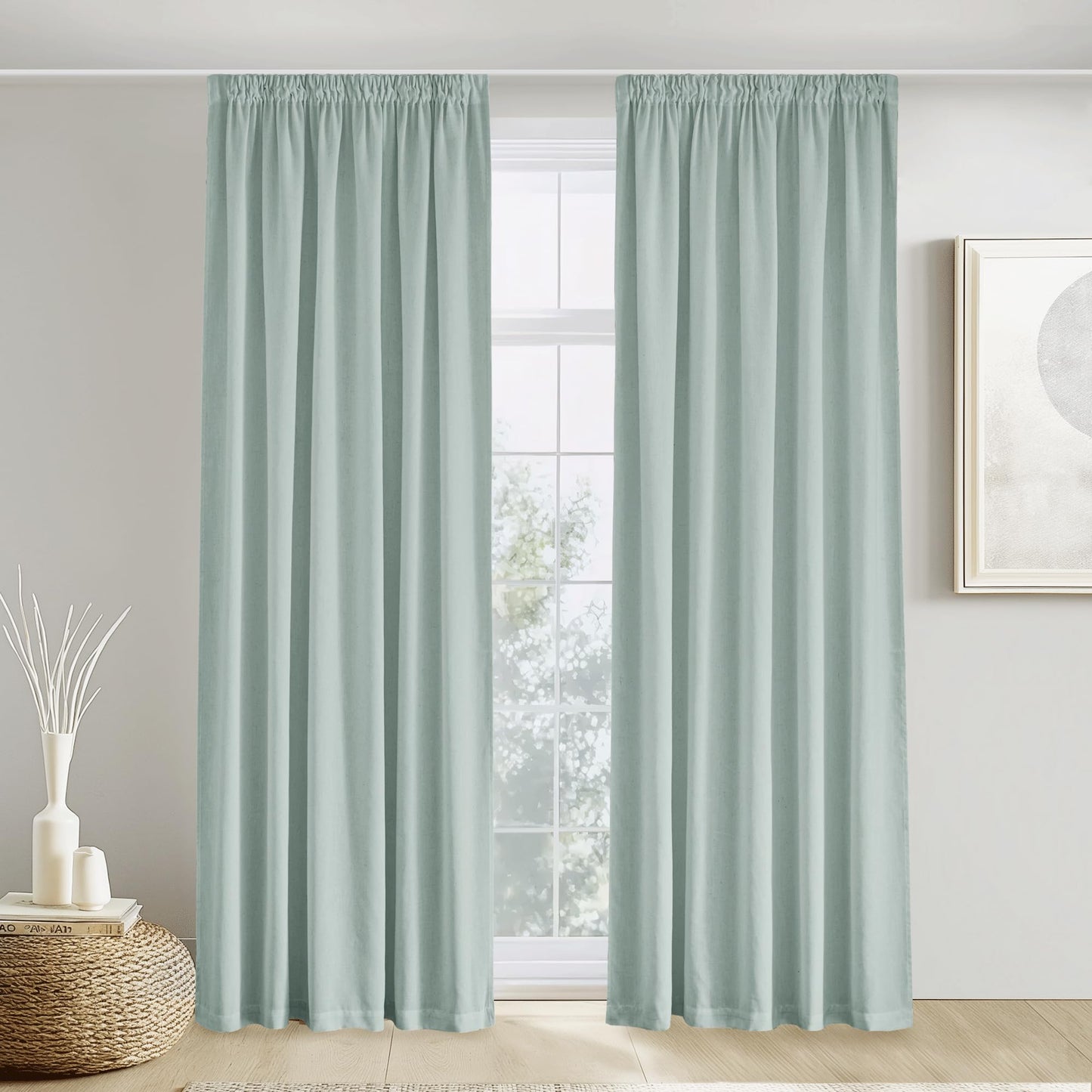 PONY DANCE Leinenvorhang Kräuselband Wohnzimmer Vorhänge Boho 2er Set H 245 x B 140 cm Leinen Gardinen für Schienensystem Leinenoptik Vorhänge Halbtransparent Linen Curtains Living Room, Beige