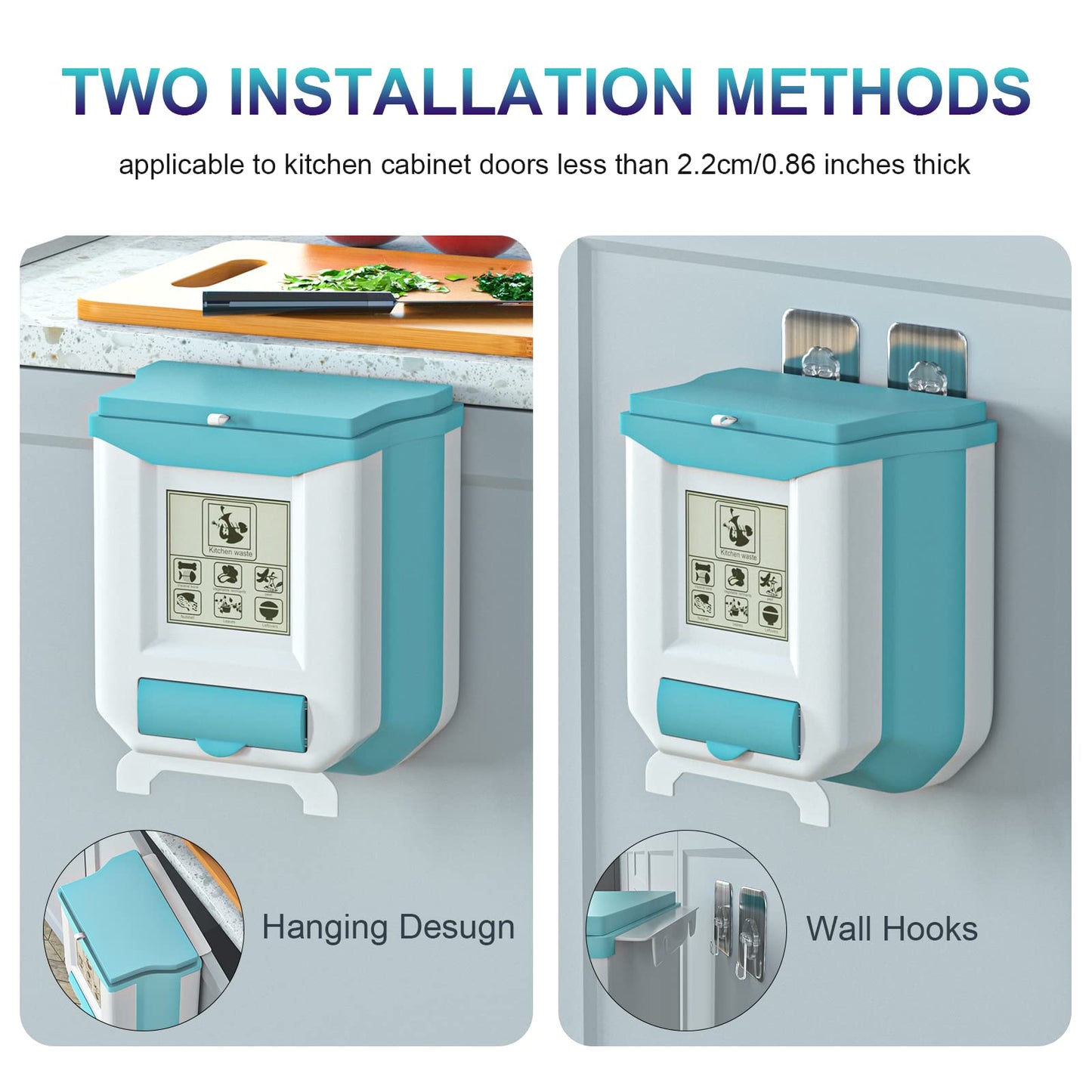 Gintan faltbarer hängender mülleimer mit Deckel küche camping, Faltbare Mülleimer Küche Abfalleimer Aufhängbarenzum Küchenabfalleimer für küche/camping/Auto/Bad/Büro/Schlafzimmer