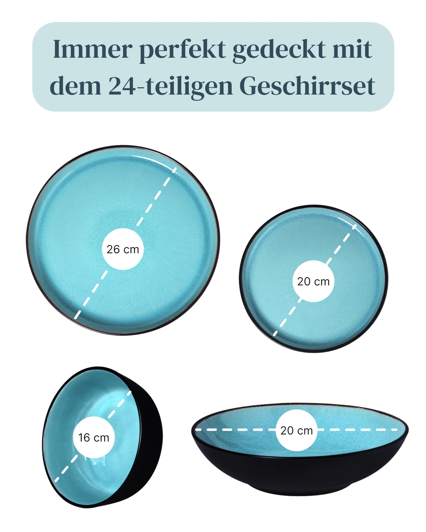 Steingut Frühstücksteller 6 Pers. Ibiza Hochwertiges Mediterranes TEST SEHR GUT Dessertteller Set - Kuchenteller spülmaschinen- und kratzfest - Kleine Teller, Salatteller Pure Living in Petrol