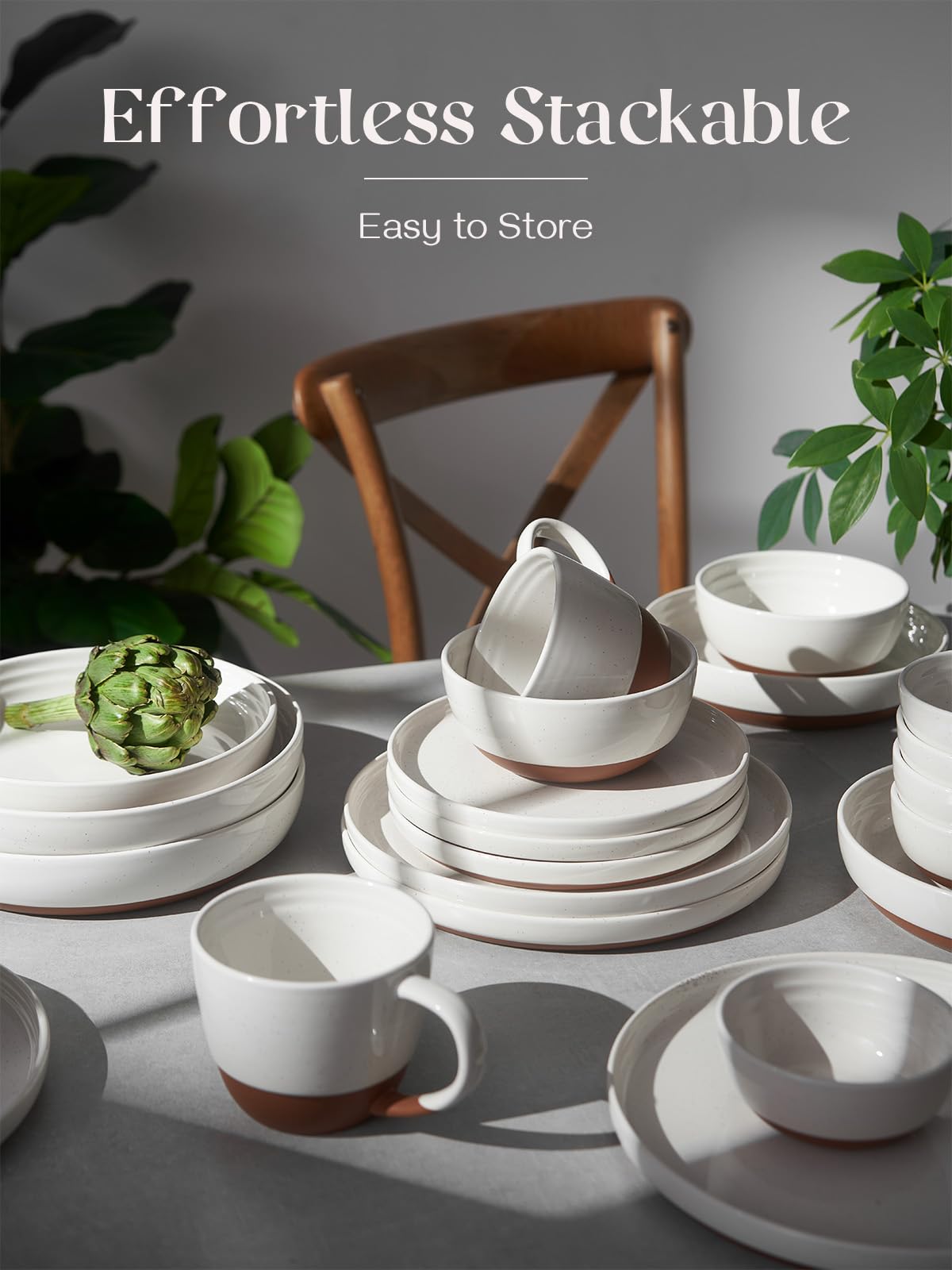 DOWAN Steingut Dessert Teller Set,Tellerset Keramik-6 Personen,21cm Speiseteller Porzellan,Essteller,Steinzeug Geschirrteller,Flache Frühstückstelle teller para Salat,Pasta,Vanille-Weiß