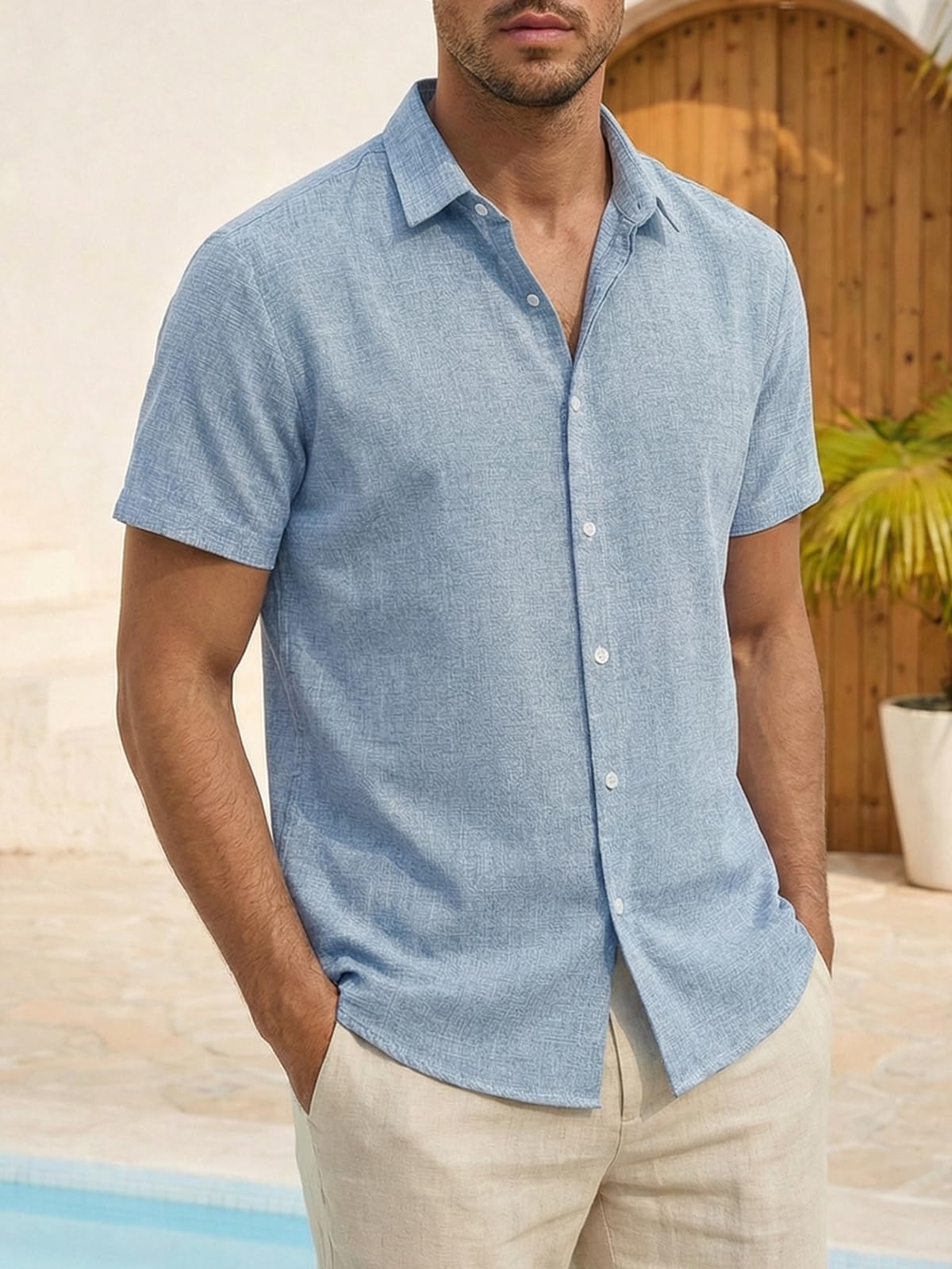 Runcati Herren Hemd Kurzarm Leicht Sommerhemd Männer Regular Fit Leinenhemd Hochzeit Business Strand Freizeithemd Casual Einfarbig Basic Shirt