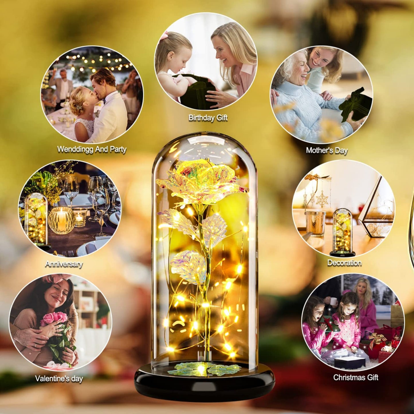 Touloube Geschenke Für Frauen, Galaxy Rose Blume Geschenk, Infinity Rose in Glaskuppel, LED-Lichterkette auf der Kristallrose, Geschenk für Frauen,Hochzeit,Muttertag,Jahrestag und Geburtstag