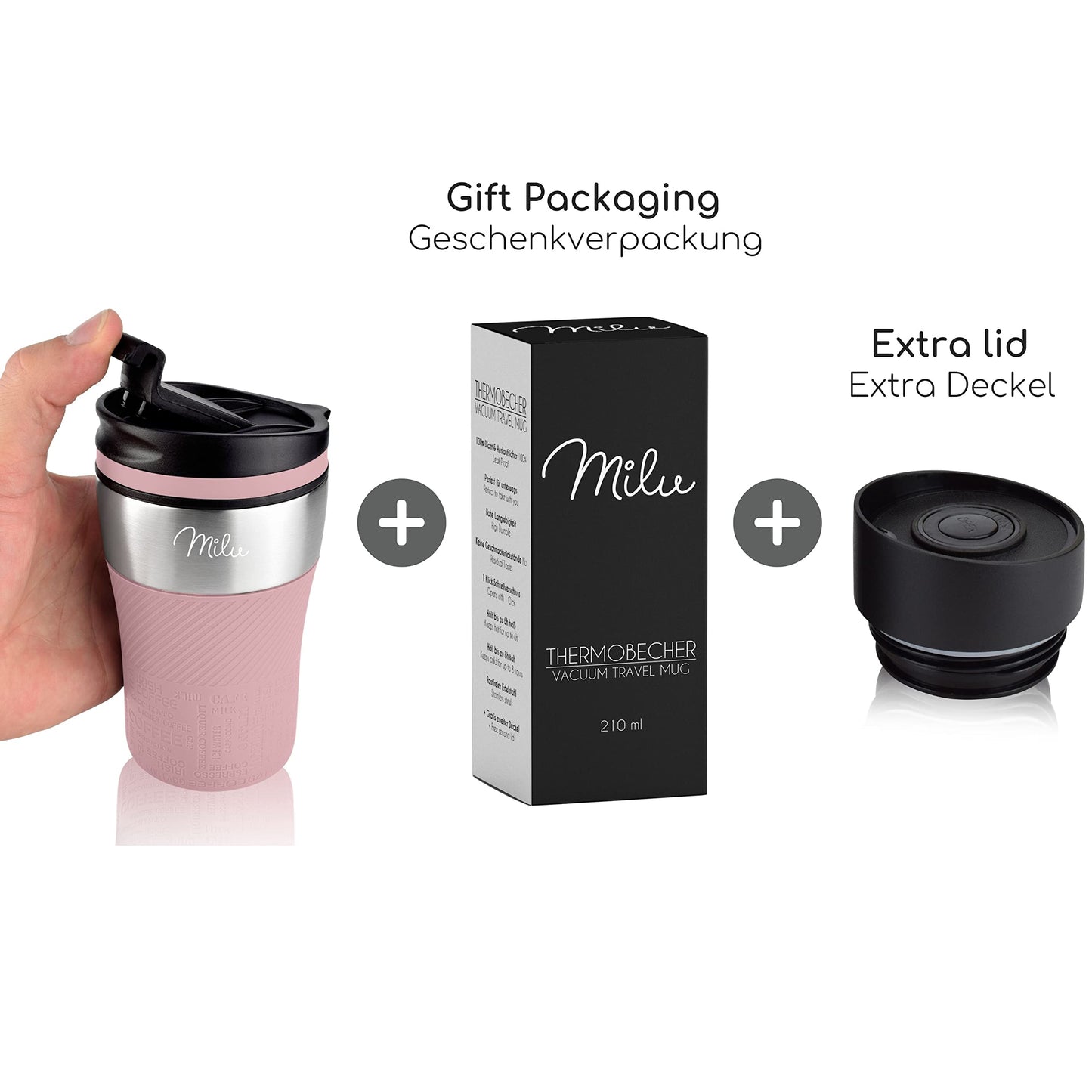 Milu Thermobecher Isolierbecher Kaffeebecher to go - 210ml 100% Auslaufsicher - Trinkbecher aus Edelstahl - Autobecher doppelwand Isolierung - Thermo Becher - Travel Mug (Rot)