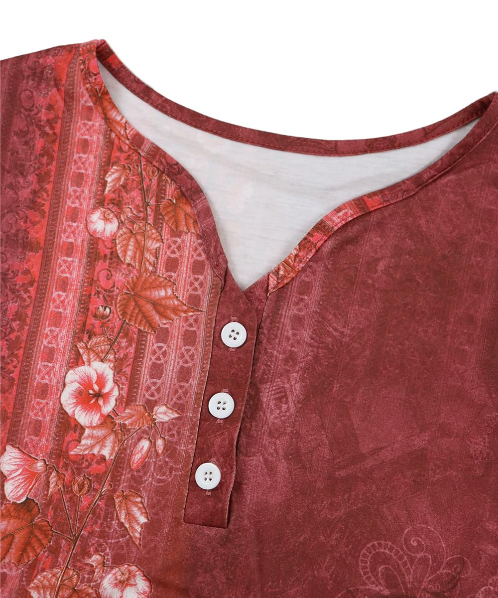 Yeenily Damen Bohemian Langarm Kleid V-Ausschnitt Blumenmuster Tunikakleider A Linien Lose Lässiges MiniKleid Freizeitkleid
