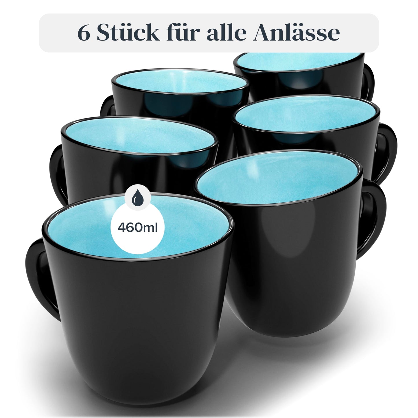 Steingut Frühstücksteller 6 Pers. Ibiza Hochwertiges Mediterranes TEST SEHR GUT Dessertteller Set - Kuchenteller spülmaschinen- und kratzfest - Kleine Teller, Salatteller Pure Living in Petrol