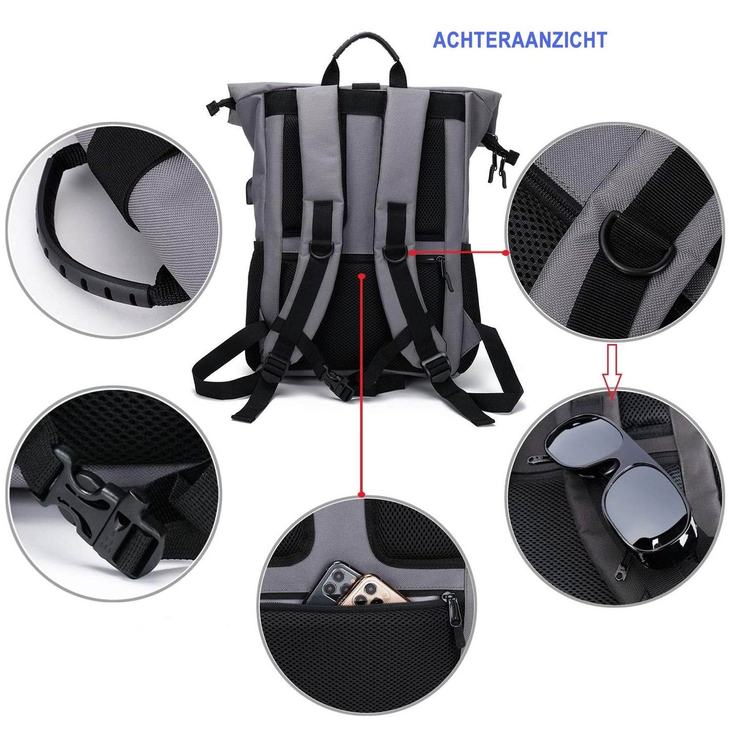 MoFut Rucksack Damen Groß Rucksack Herren Groß Schulrucksack viele Fächer mit 15,6" Laptopfach, Unisex Rolltop Rucksack Wasserdicht, Lässiger Backpack Schule Freizeit Uni Arbeit Wandern.