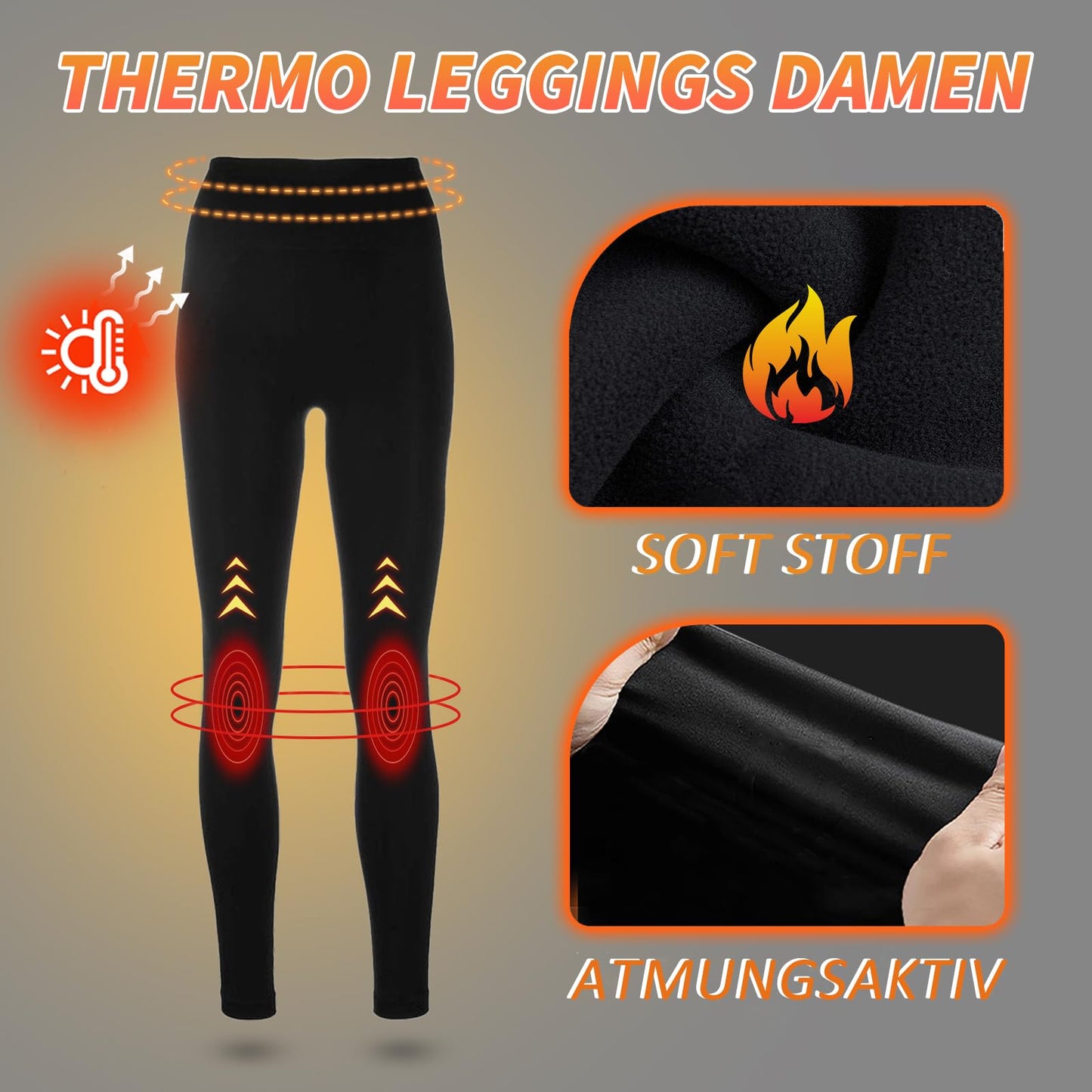 HIPOWER Pack of 3 Women's Thermal Leggings with Pockets Leggings Lined Winter High Waist Fleece Warm Leggings Opaque Black Sports Thermal Underwear Running Trousers Yoga Pants