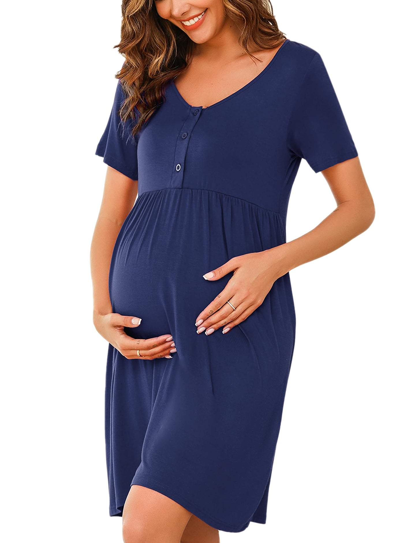 Bresdk Nachthend Damen Nachtwäsche zum Knöpfen Stillen Kurzarm Schlafshirt mit Knopfleiste Schwangere Geschenk Frauen