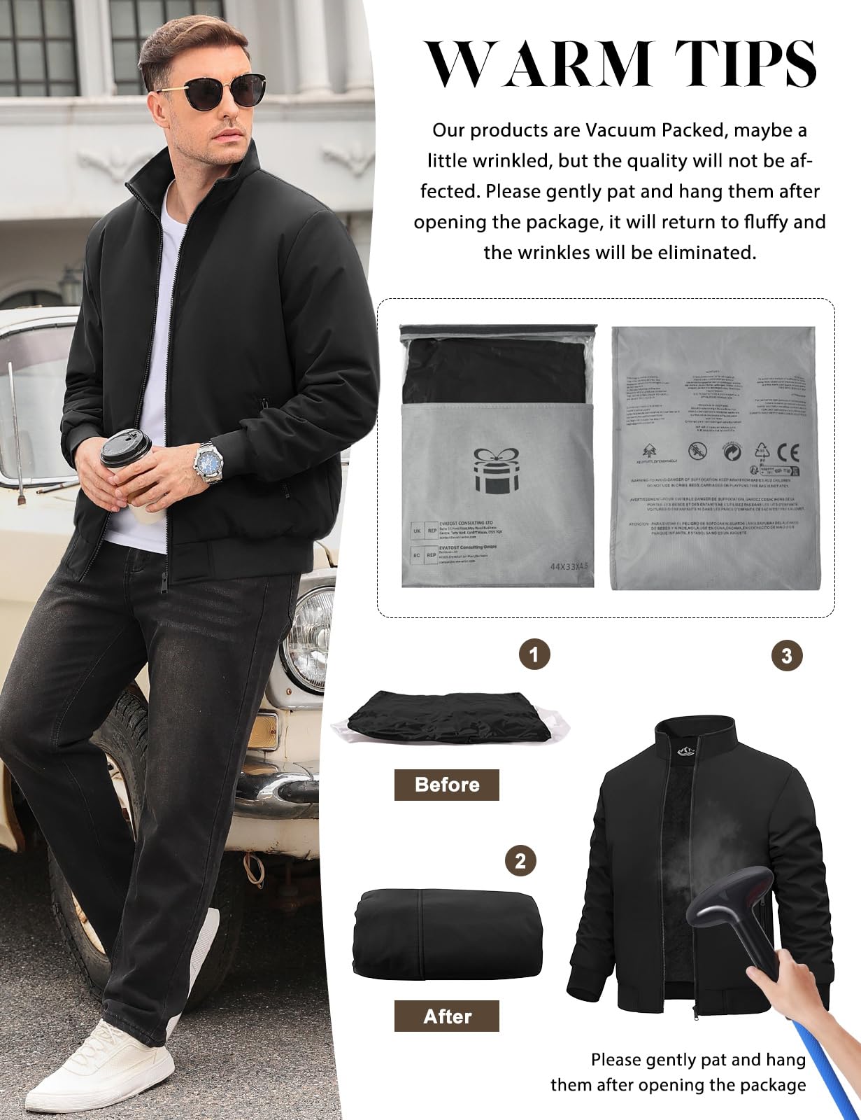 Lonya Men's Fleece Winter Windproof Bomber Jacket Full Zip Transition Jacket Flight Jacket Autumn Warm Padded Stand-Up Collar Coats Jackets