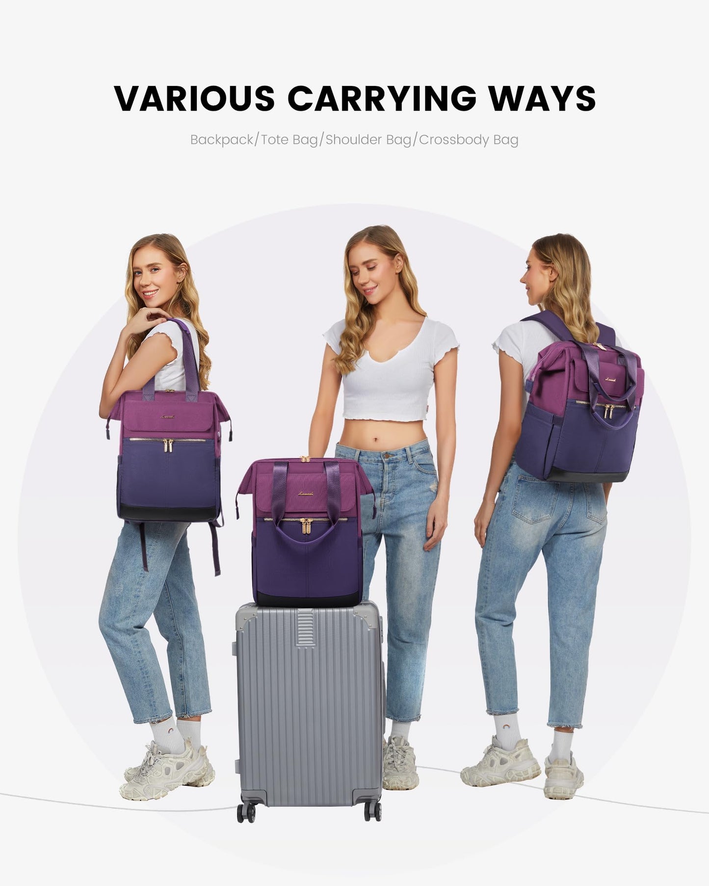LOVEVOOK Rucksack Damen, Laptop Schulrucksack Wasserdicht, Schultasche Teenager Backpack Women Elegant Tagesrucksäcke Handtasche 2 in 1, 15,6 Zoll Arbeitstasche Lehrertasche Reiserucksack für Uni Büro