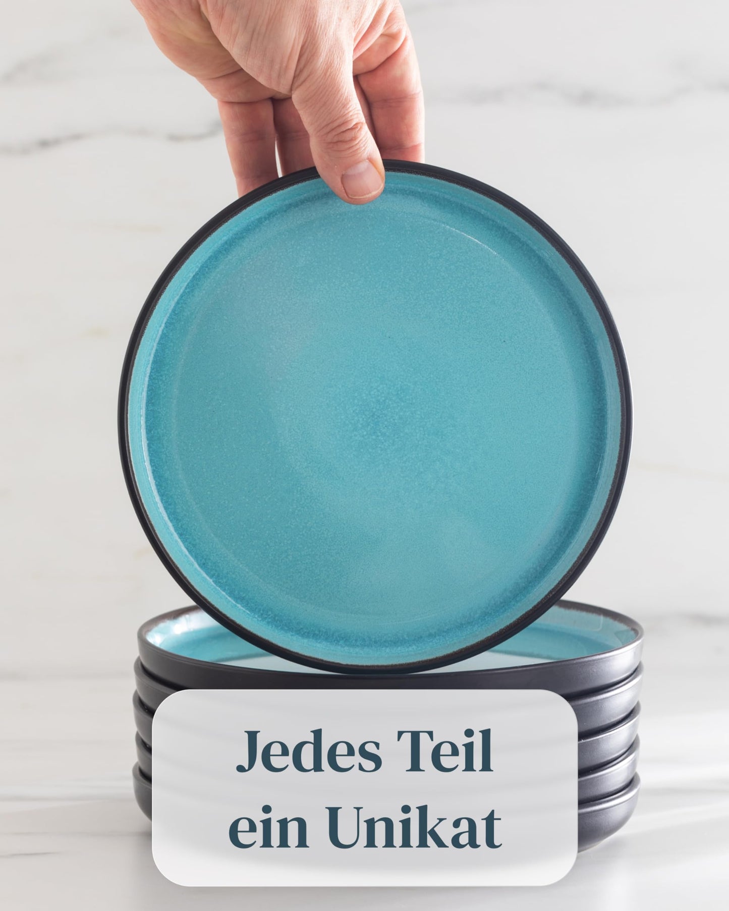 Steingut Frühstücksteller 6 Pers. Ibiza Hochwertiges Mediterranes TEST SEHR GUT Dessertteller Set - Kuchenteller spülmaschinen- und kratzfest - Kleine Teller, Salatteller Pure Living in Petrol