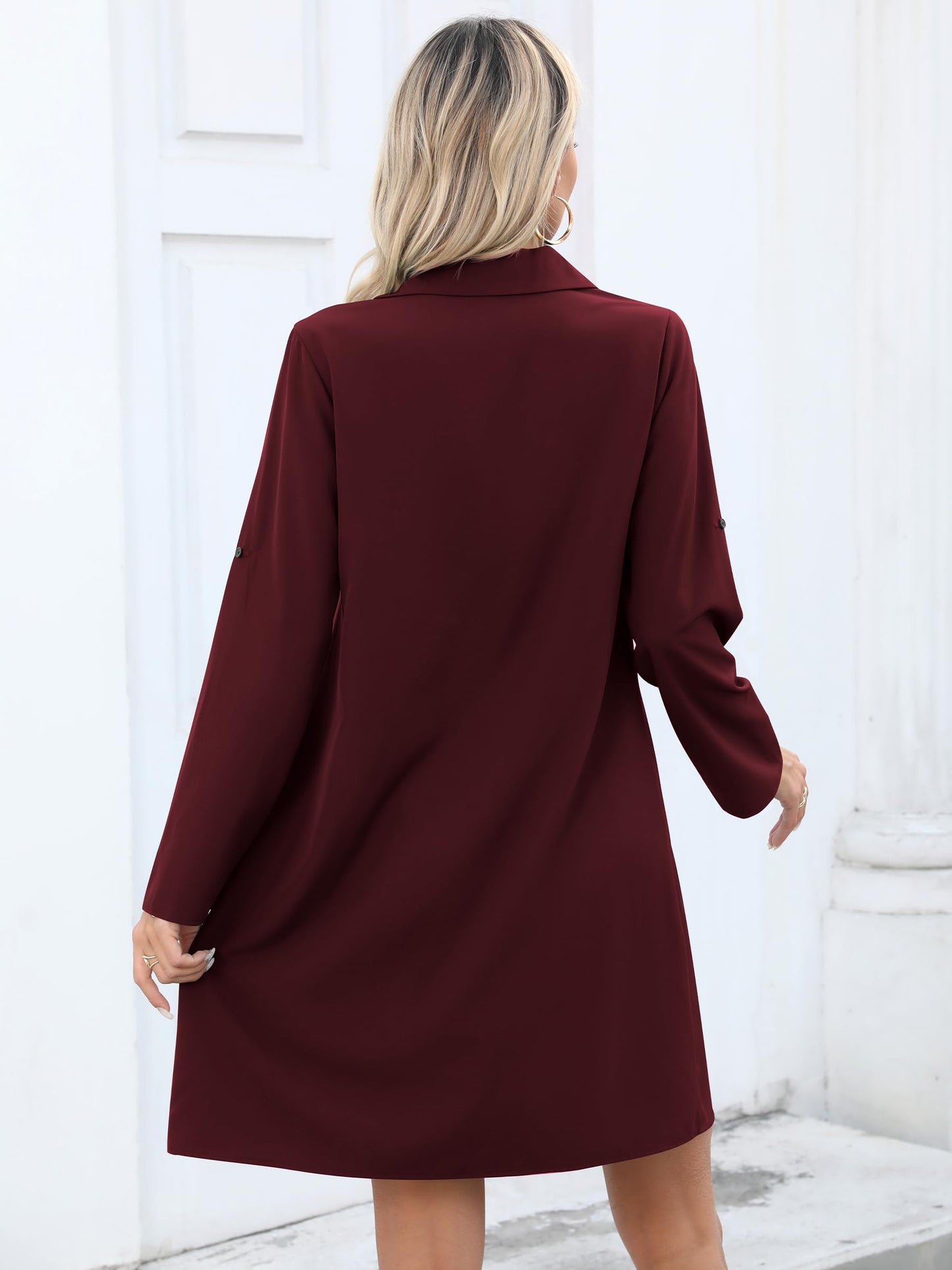 Missufe Damen Freizeit Blusenkleid Tunika Hemdkleid 3/4 Ärmel Locker Shirt Kurzes Kleid