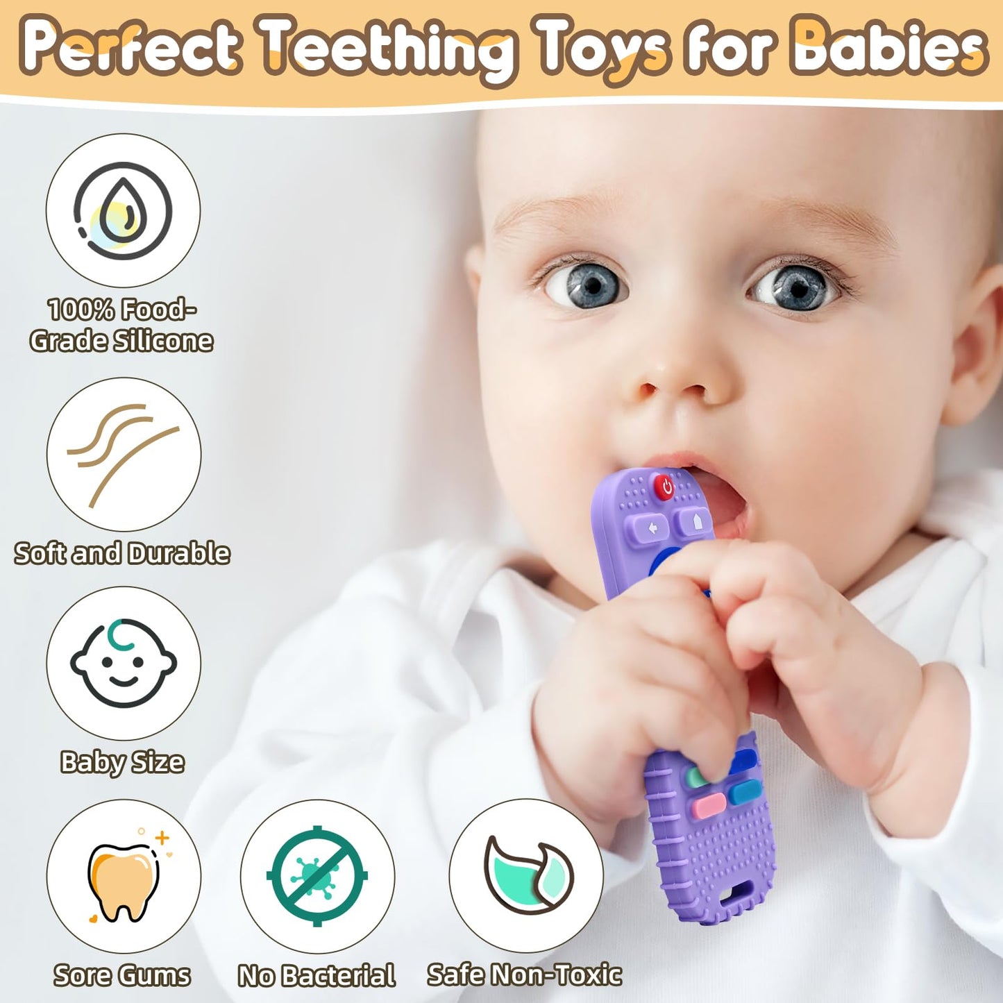 Zahnen Beißringe Spielzeug für Babys 0-6-12 Monate Geschenke, Fernbedienung Baby Zahnungshilfe für 3 6 9 Monate Kleinkind Autismus, Lebensmittelqualität Silikon Badespielzeug, Schwarz