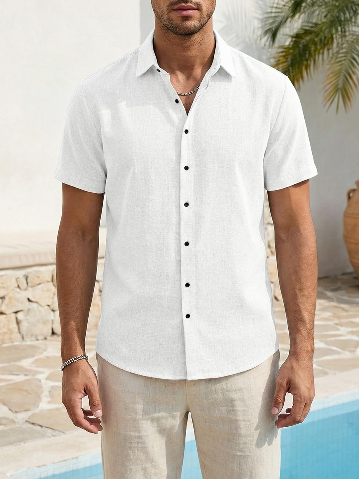 Runcati Herren Hemd Kurzarm Leicht Sommerhemd Männer Regular Fit Leinenhemd Hochzeit Business Strand Freizeithemd Casual Einfarbig Basic Shirt