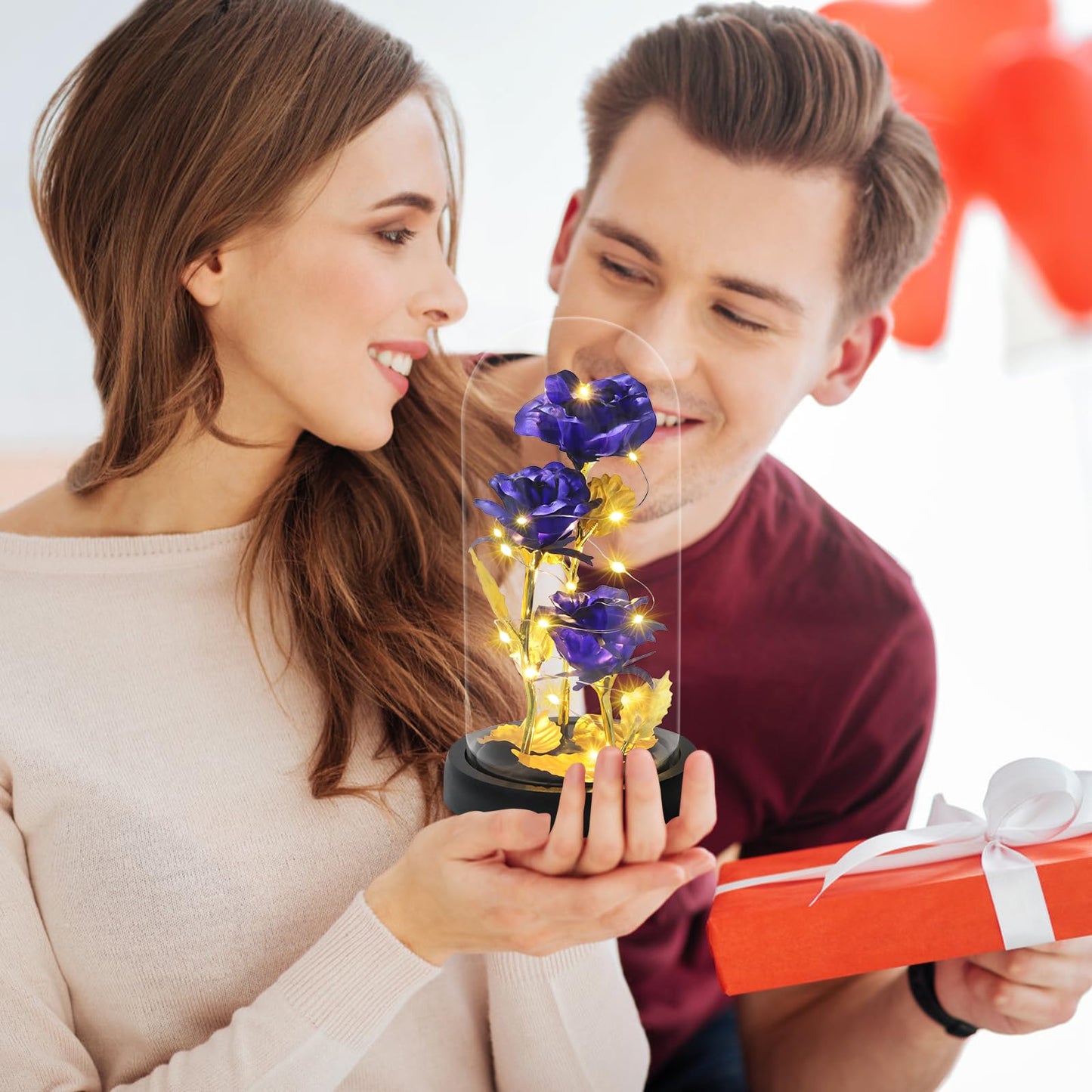 Touloube Geschenke Für Frauen, Galaxy Rose Blume Geschenk, Infinity Rose in Glaskuppel, LED-Lichterkette auf der Kristallrose, Geschenk für Frauen,Hochzeit,Muttertag,Jahrestag und Geburtstag