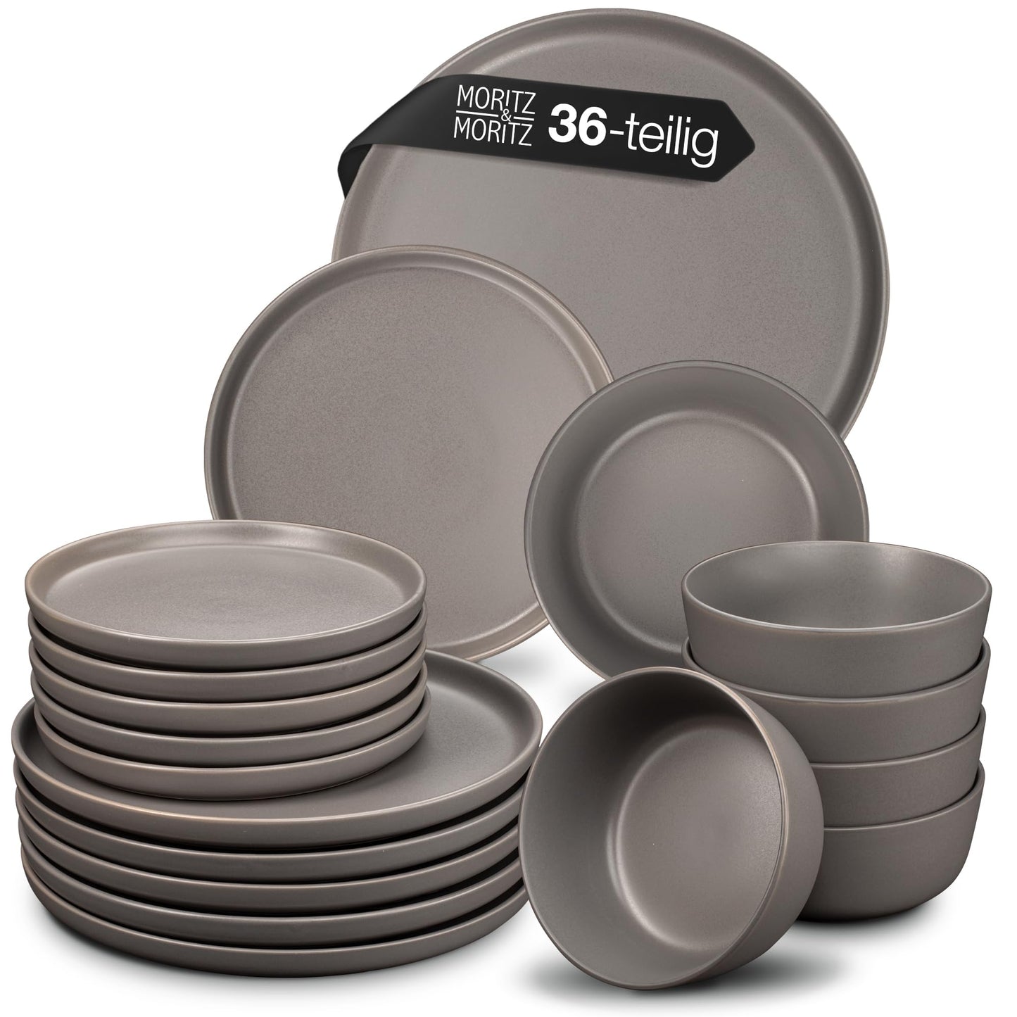 Moritz & Moritz NORDIC Geschirrset 6 Personen 18-teilig Taupe - Elegantes Teller Set aus hochwertigem Steinzeug - Geschirr Set aus 6x Dinnerteller, 6x Dessertteller, 6x Suppenteller