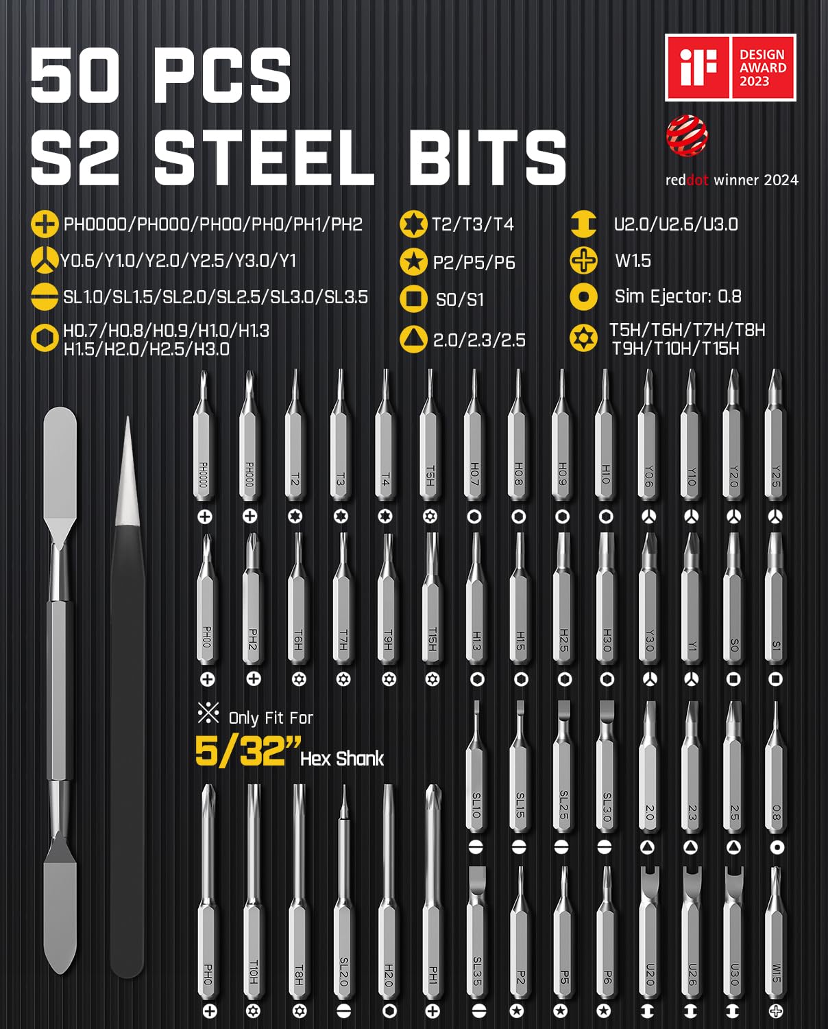 Fanttik E1 Max Mini Electric Screwdriver Set, 50 in 1 Magnetic Precision Screwdriver Kit, 2 Gears Torque, 5/32 Inch Hexagon, Suitable for Repair for iPhone, Laptop, Glasses, Watches
