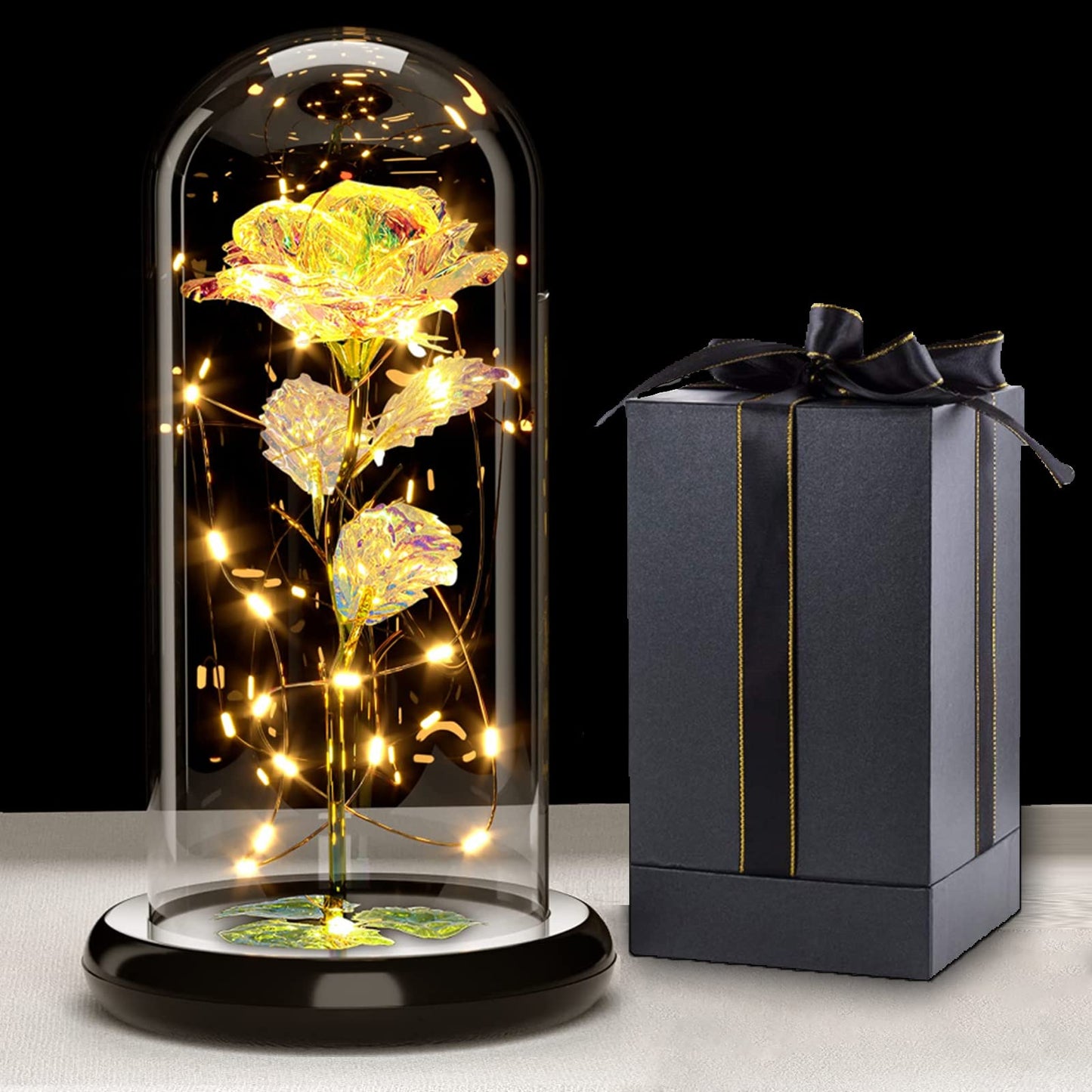 Touloube Geschenke Für Frauen, Galaxy Rose Blume Geschenk, Infinity Rose in Glaskuppel, LED-Lichterkette auf der Kristallrose, Geschenk für Frauen,Hochzeit,Muttertag,Jahrestag und Geburtstag