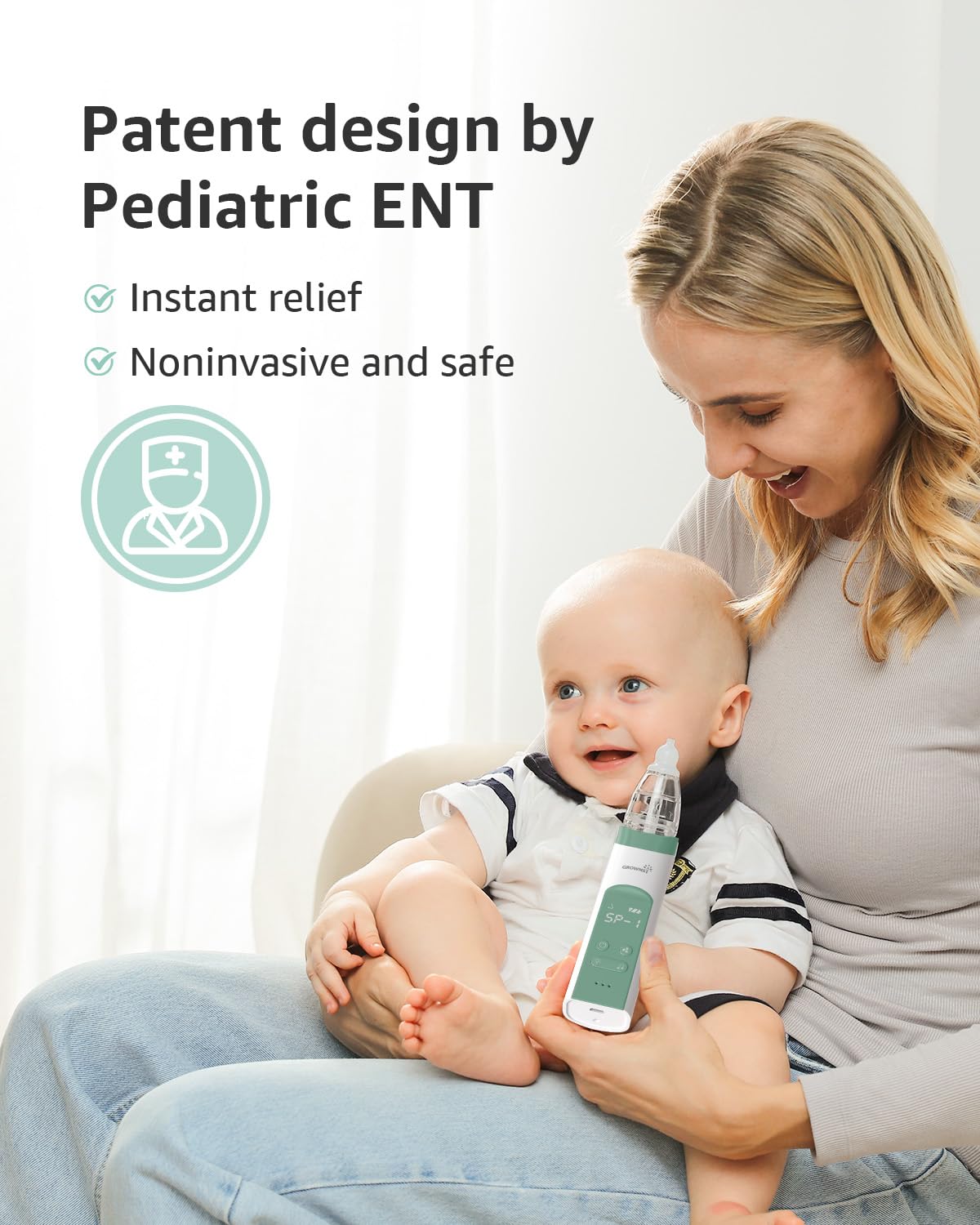 GROWNSY Nasensauger Baby | Nasensauger Baby Elektrisch| Nasensauger Baby Staubsauger Wiederaufladbar, Mit 3 SaugstäRken Musik & Licht Beruhigender Funktion Und 3 GrößEn Silikon Tipps
