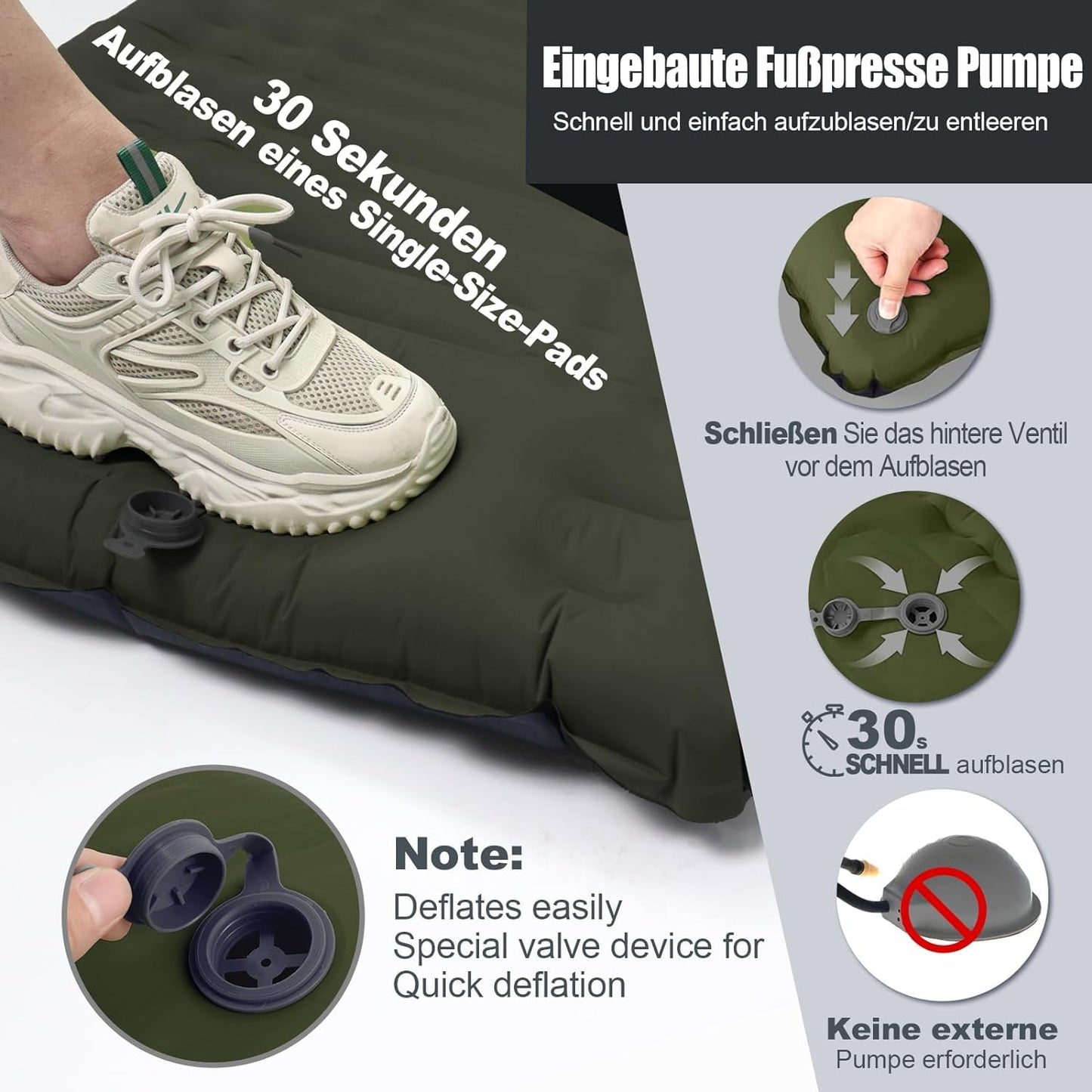 GGOV Isomatte Selbstaufblasend für Camping, 12 cm Höhe Bequeme Selbstaufblasende luftmatratze für Wandern, Ultraleicht Wasserdicht Luftmatratze Outdoor, mit Fußpresse Pumpe, Tragbar Kleines Packmass