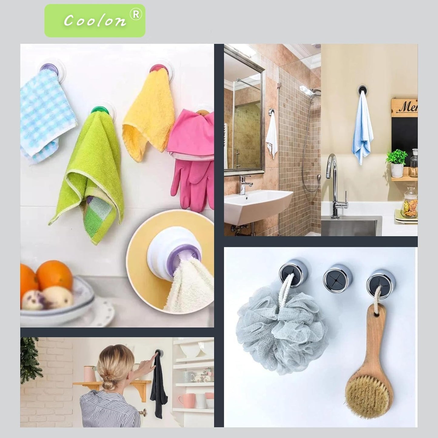 Coolon Geschirrtuchhalter,3 Stück Selbstklebender Handtuchhalter,Starke Viskosität ABS Handtuchhaken Runden Handtuchklemme Tuchhaken für Bad, Küche und Haushalt