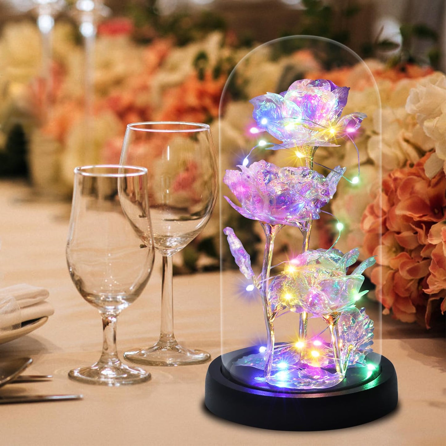 Touloube Geschenke Für Frauen, Galaxy Rose Blume Geschenk, Infinity Rose in Glaskuppel, LED-Lichterkette auf der Kristallrose, Geschenk für Frauen,Hochzeit,Muttertag,Jahrestag und Geburtstag