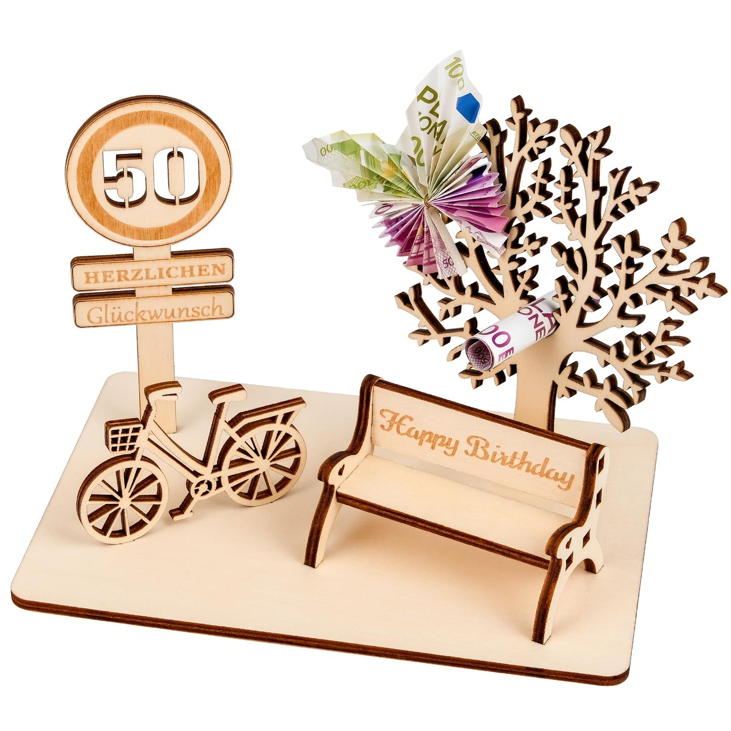I LOVE MOM Geldgeschenk Geburtstag Holz, Fahrrad Geschenk, DIY Holz Schild Gästebuch Dreidimensionale Bäume Sitzbank Deko Zahlen für Geschenke, Hochzeiten, Partys, Geburtstage, Jubiläum (GYY-60)