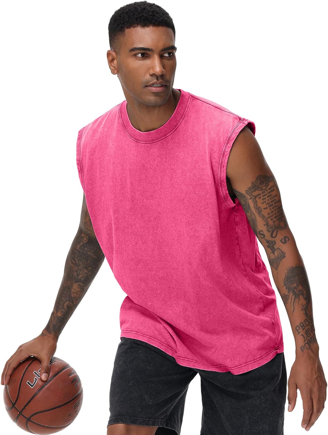 Herren Kurzarm Sommer Ärmelloses Shirt, Männer Fitness ärmellos Weste, Washed Sleeveless t-Shirt, Workout, Fitnessstudio, Baumwolle