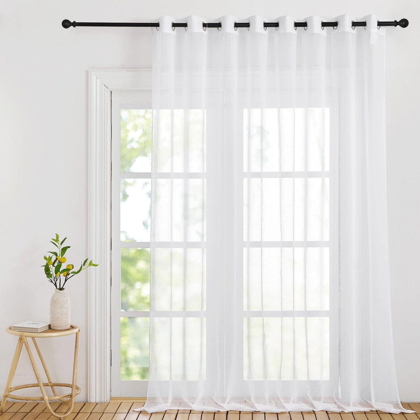 PONY DANCE Voile Gardinen Weiss Transparent Ösenvorhang 2er Set H 160 x B 140 cm Wohnzimmer Gardinen Kurz Durchlässige Vorhänge Weiß Vorhang Leinenoptik Schlafzimmer