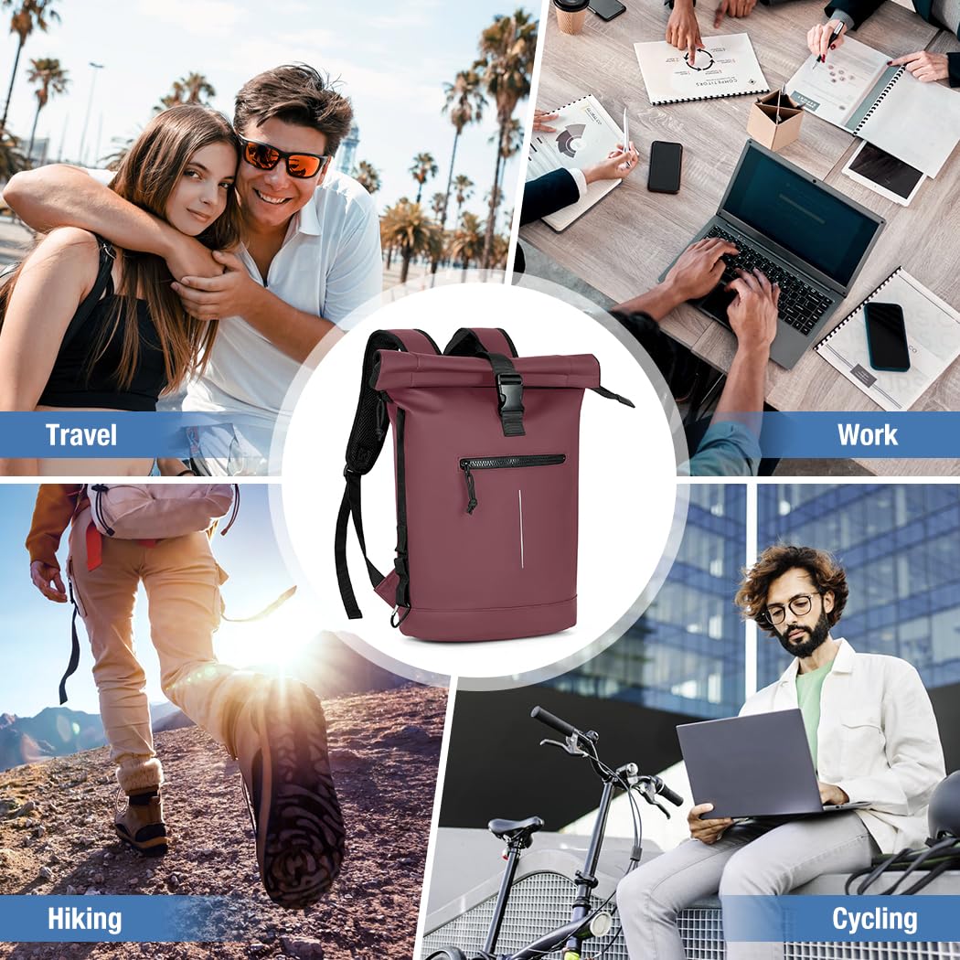 Lekeinchi Rolltop Rucksack Wasserdicht für Damen & Herren, Großer Laptop Rucksack mit Computerfach für 17 Zoll Laptop, Elegant Reiserucksack Daypack für Reisen, Radfahren, Uni Schule, Arbeit-Blau