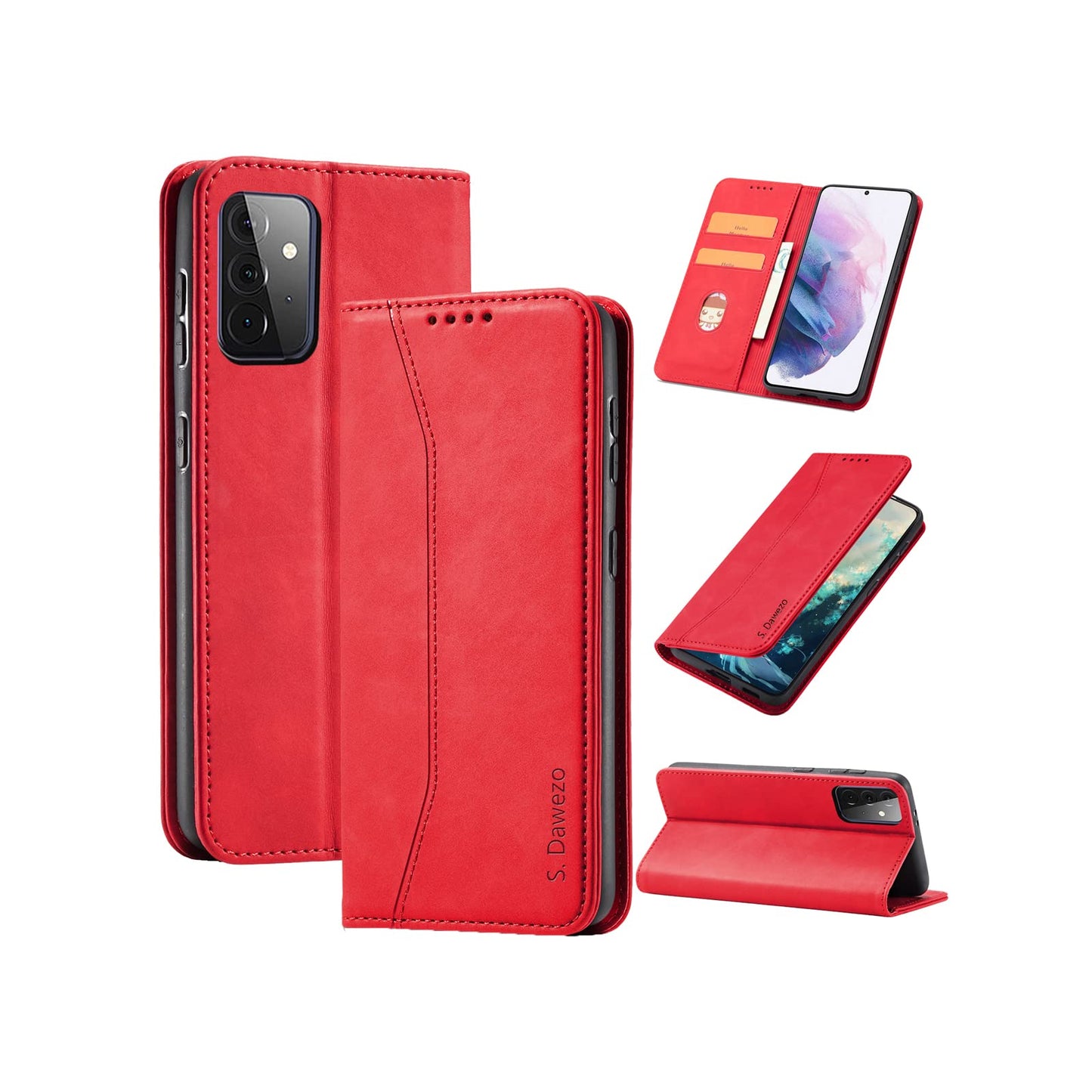 S. Dawezo Hülle für Samsung Galaxy S22 Plus, Premium Leder magnetische Handyhülle mit Ständer, Kartenfach und Brieftasche, Shock Absorbing, kompatibel mit Samsung S22 Plus-Kaffee