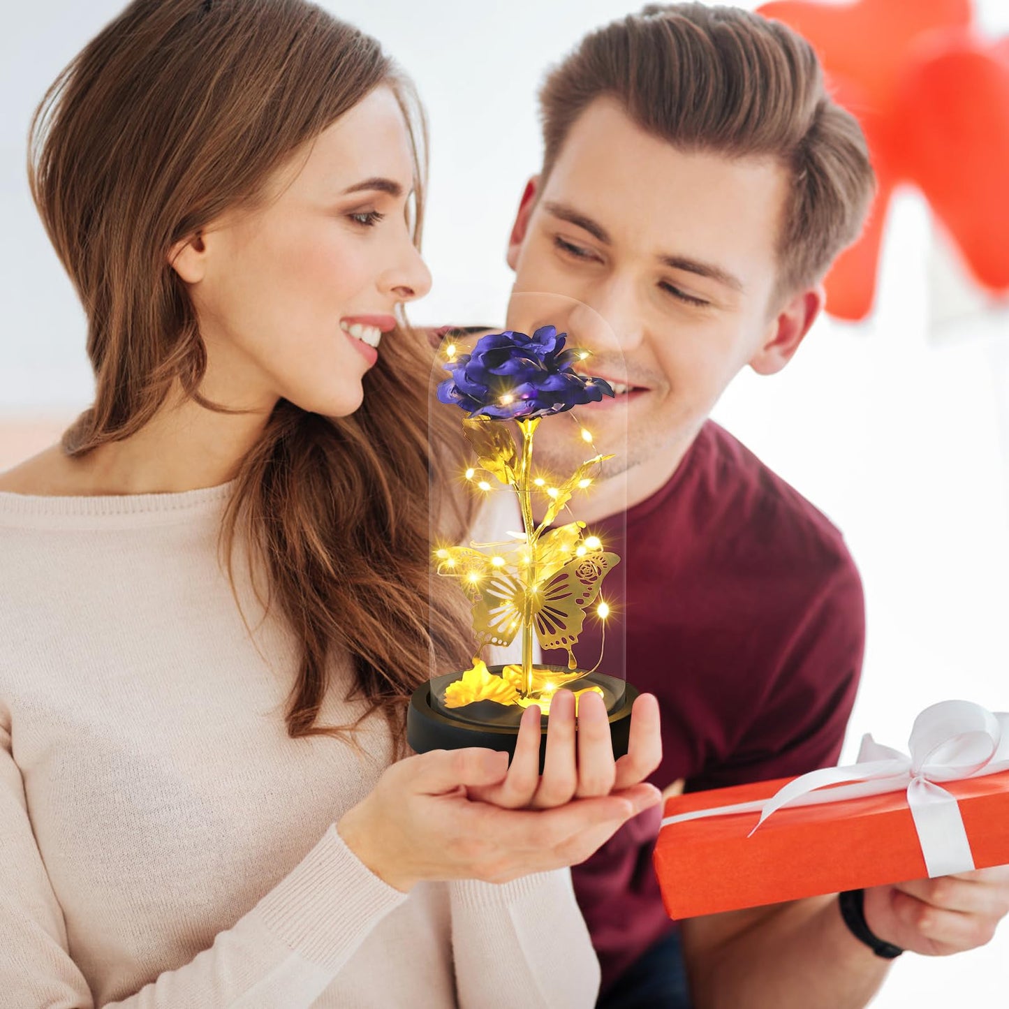 Touloube Geschenke Für Frauen, Galaxy Rose Blume Geschenk, Infinity Rose in Glaskuppel, LED-Lichterkette auf der Kristallrose, Geschenk für Frauen,Hochzeit,Muttertag,Jahrestag und Geburtstag