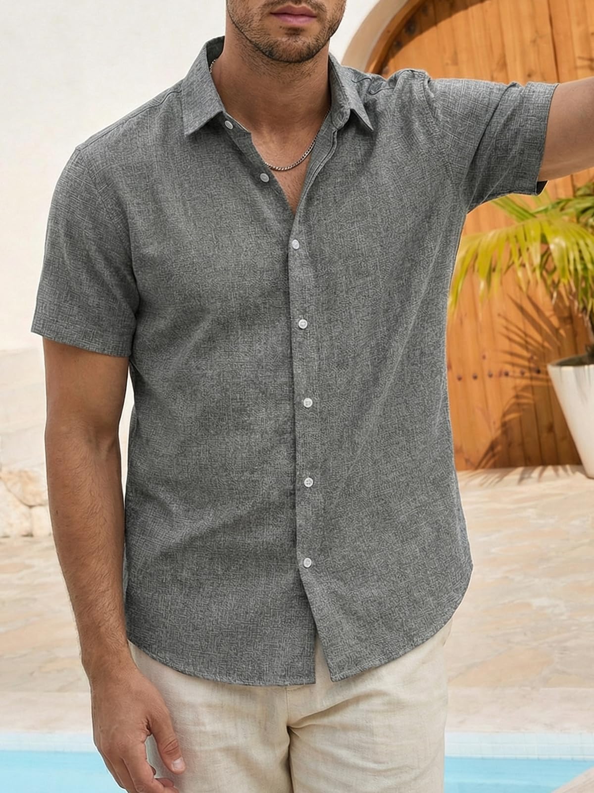 Runcati Herren Hemd Kurzarm Leicht Sommerhemd Männer Regular Fit Leinenhemd Hochzeit Business Strand Freizeithemd Casual Einfarbig Basic Shirt