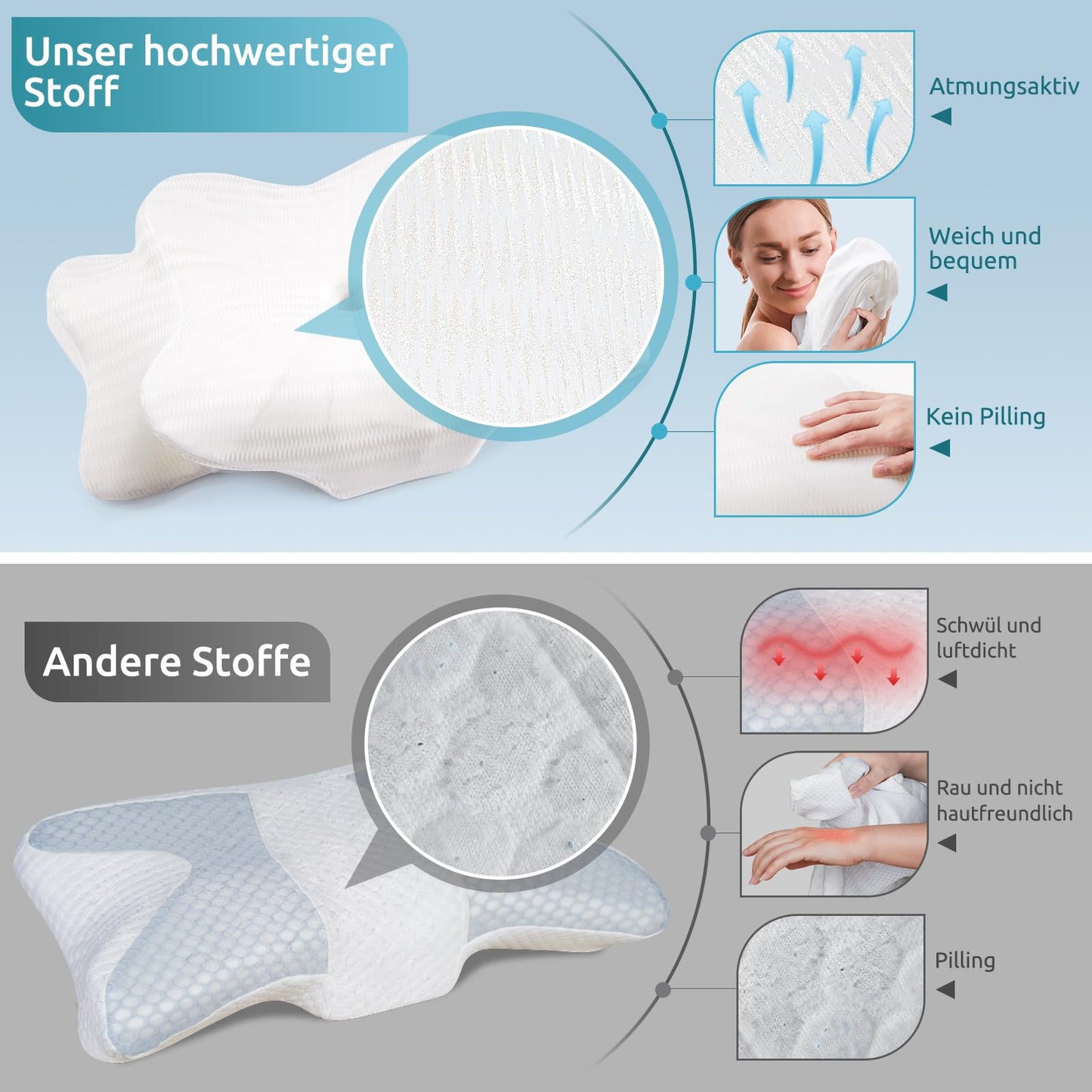 DONAMA Memory Foam Kissen ergonomisches Nackenkissen Kopfkissen Seitenschläferkissen für Seiten, Rücken & Bauchschläfer
