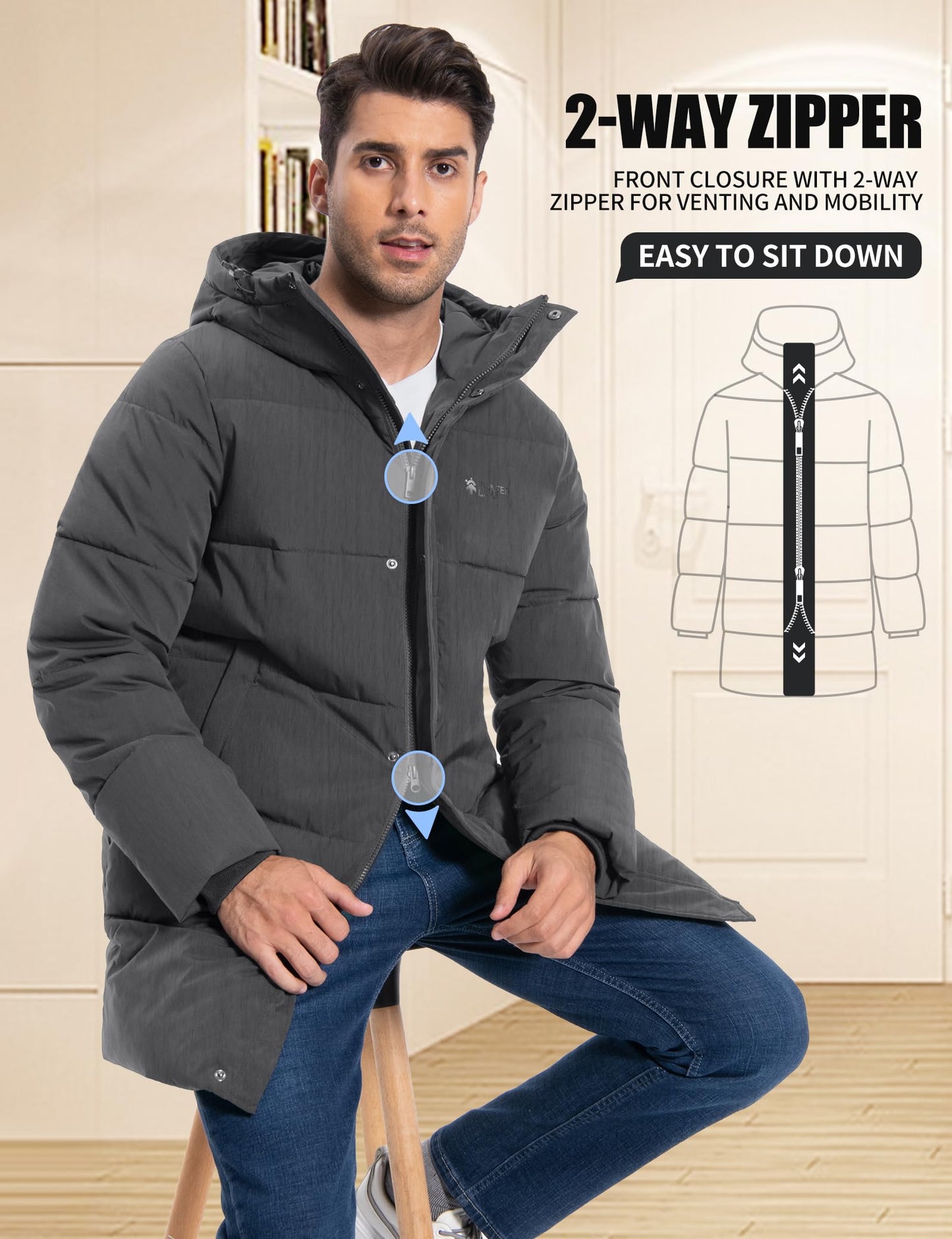 Pioneer Camp Men's Winter Jacket Long Windproof Waterproof Warm Down Jacket Winter Outdoor Parka Jacket with Hood