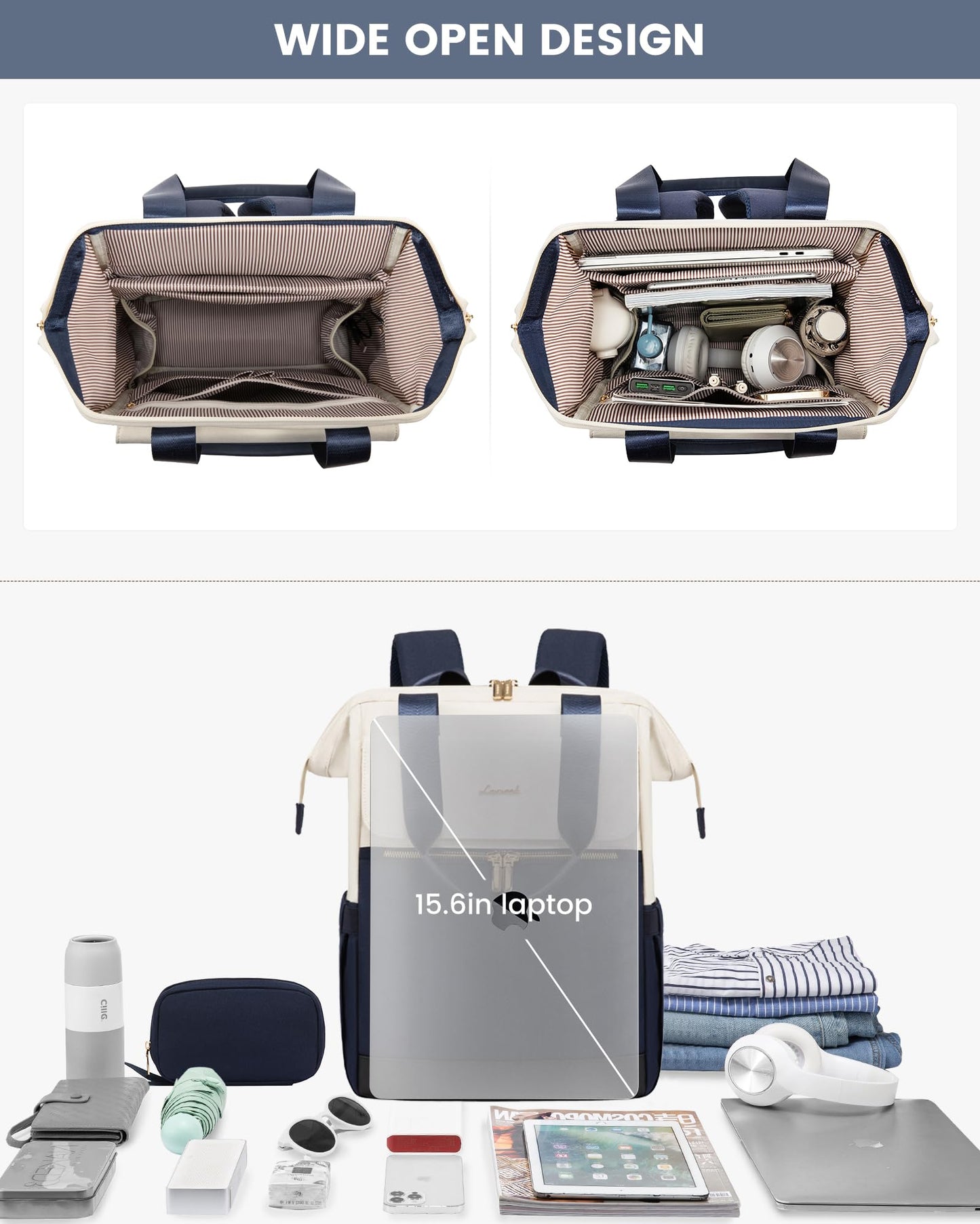 LOVEVOOK Rucksack Damen, Laptop Schulrucksack Wasserdicht, Schultasche Teenager Backpack Women Elegant Tagesrucksäcke Handtasche 2 in 1, 15,6 Zoll Arbeitstasche Lehrertasche Reiserucksack für Uni Büro