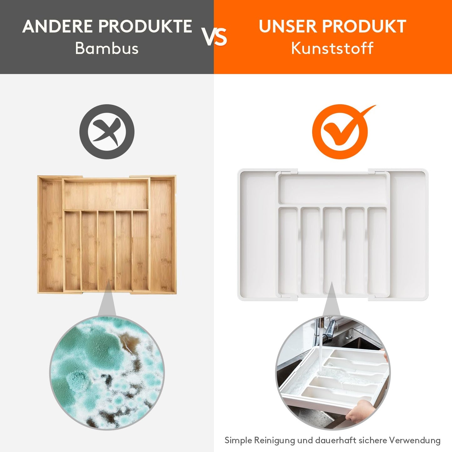 Lifewit Besteckkasten für Schubladen,verstellbarer Besteckhalter Utensilienhalter für Küchenschubladen, Schubladeneinsatz Besteckeinsatz für Küche Organizer aus Kunststoff für Löffel,Gabeln, Schwarz