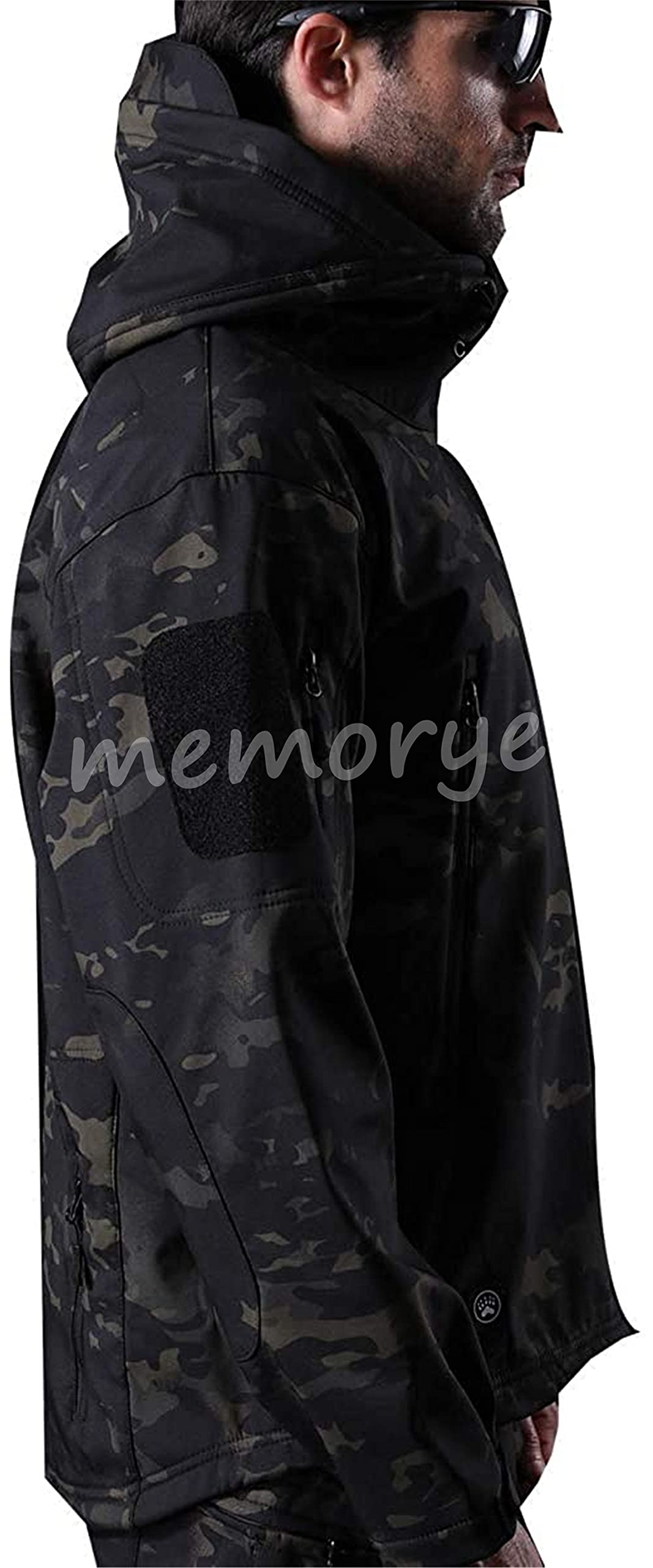 Memoryee Men's Waterproof Softshell Jackets, Warm Military Outdoor Tactical Hoodies, Camouflage Coat