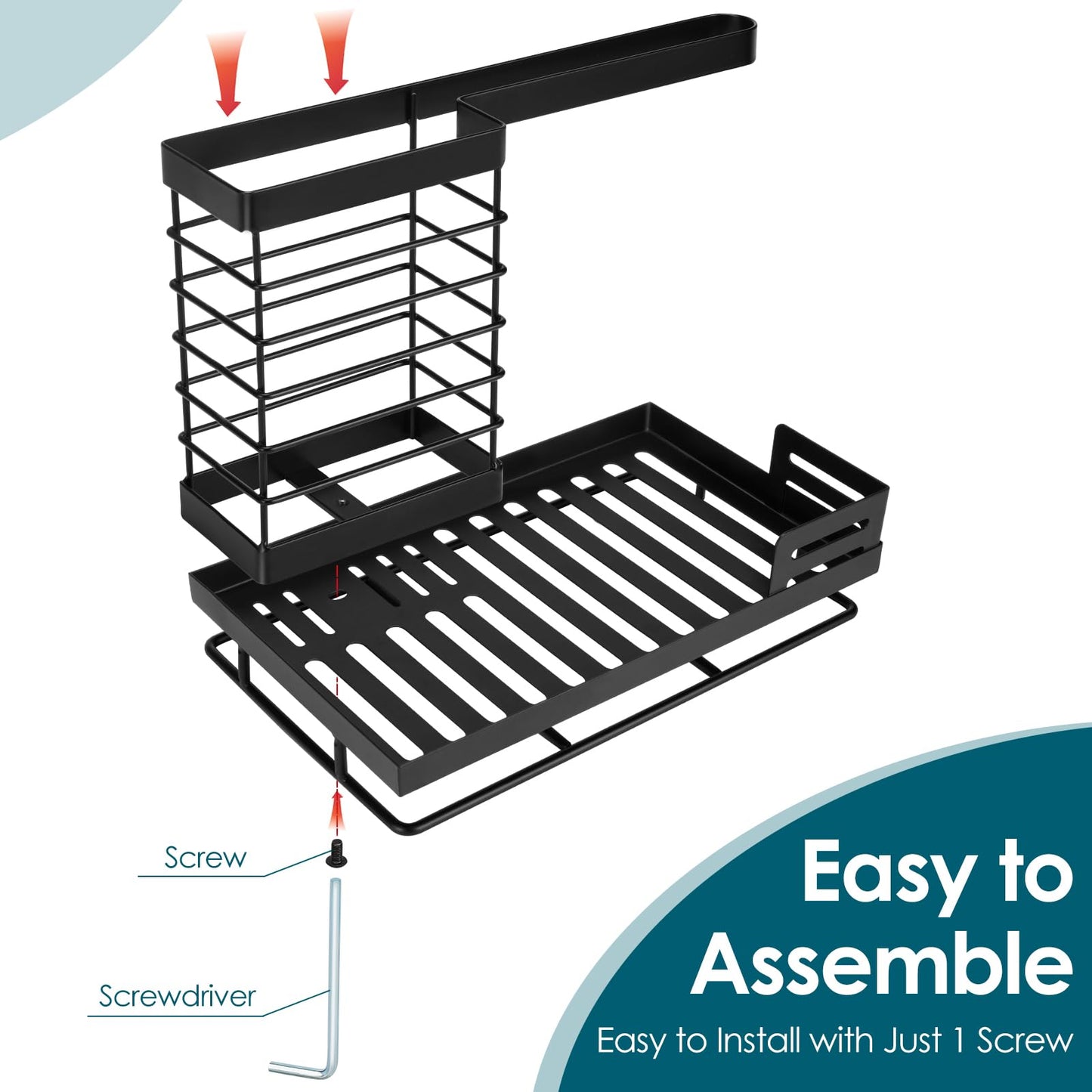 Spülbecken Organizer Küchen,Kitchen Sink Caddy Organizer,Spülmittel Halterung Küche,Schwammhalter/Spüllappenhalter mit Abflusspfanne,Waschbecken Abwasch Organizer,Spülorganizer Spüle Ablage Schwarz