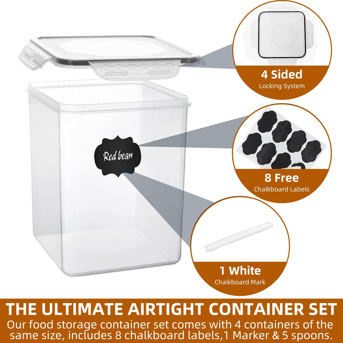 stusgo 24 Airtight Food Storage Containers with Lids Plastic Containers for Kitchen and Organization Cereal Flour and Sugar BPA Free Includes Spoon, Labels and a Pen