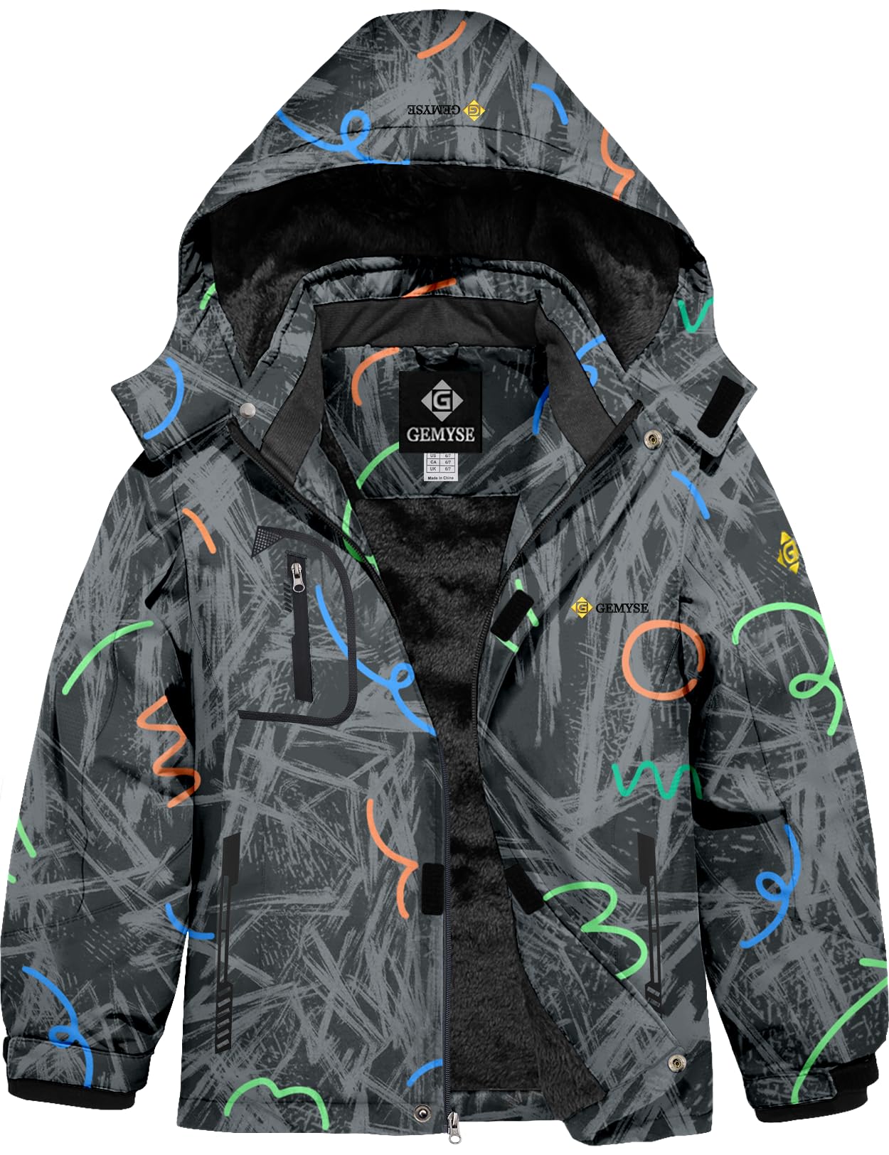 Gemyse Boys' Waterproof Ski Jacket, Windproof Fleece Jacket, Outdoor Winter Jacket, Rain Jacket with Hood