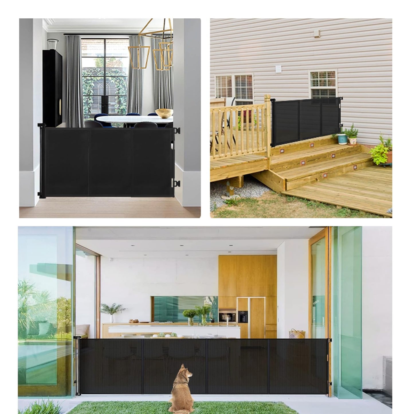 Retractable Stair Safety Gate for Babies, 0-150 cm Wide, Baby Barrier, Cat and Dog Barrier, One-Handed Operation, Suitable for Indoor & Outdoor Use (150 cm, Black)