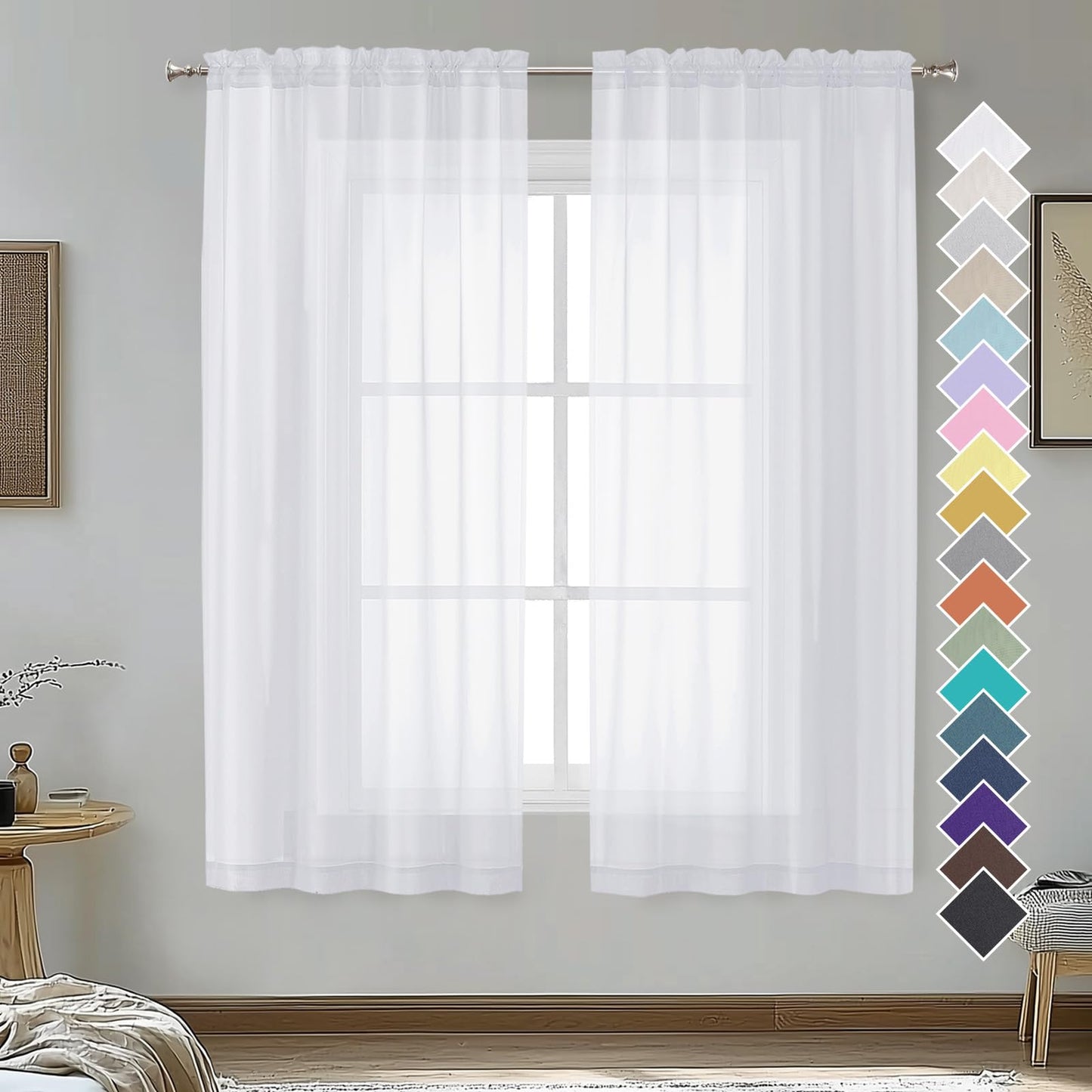 OVZME Extra Lange, durchsichtige Vorhänge, 241,3 cm Länge für französische Tür, Stangentasche, Voile, Fensterbehandlung für Wohnzimmer, Marineblau, 2 Paneele à 42 x 95 l