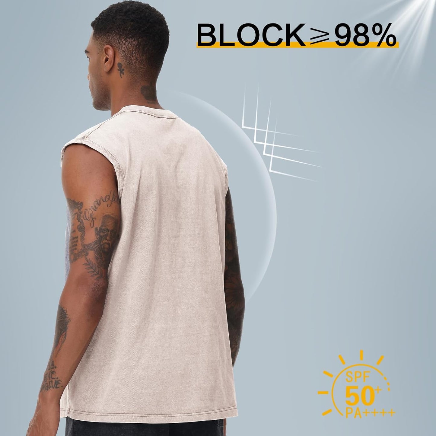 Herren Kurzarm Sommer Ärmelloses Shirt, Männer Fitness ärmellos Weste, Washed Sleeveless t-Shirt, Workout, Fitnessstudio, Baumwolle